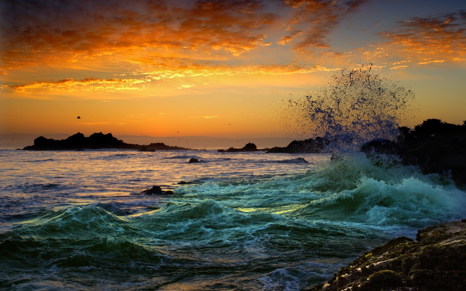 horizon over water, rock, idyllic, scenics - nature, clouds, power in nature, sea, coast, nature, no people, silhouette, wave, breaking, water, motion, HD Wallpaper