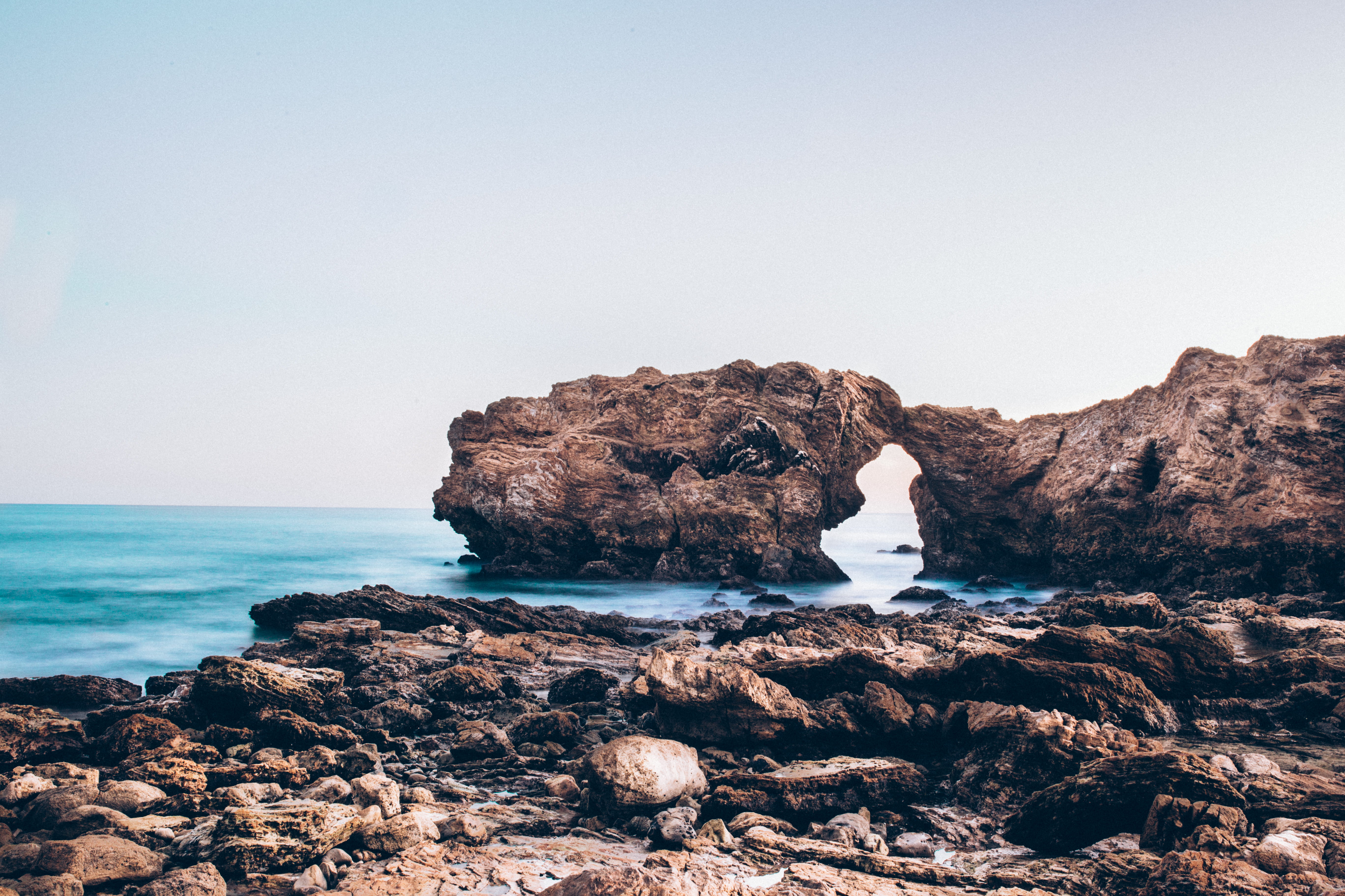 tranquility, seascape, sea, no people, sky, vsco, scenics - nature, solid, beach, rock - object, art, long exposure, clear sky, land, beauty in nature, HD Wallpaper