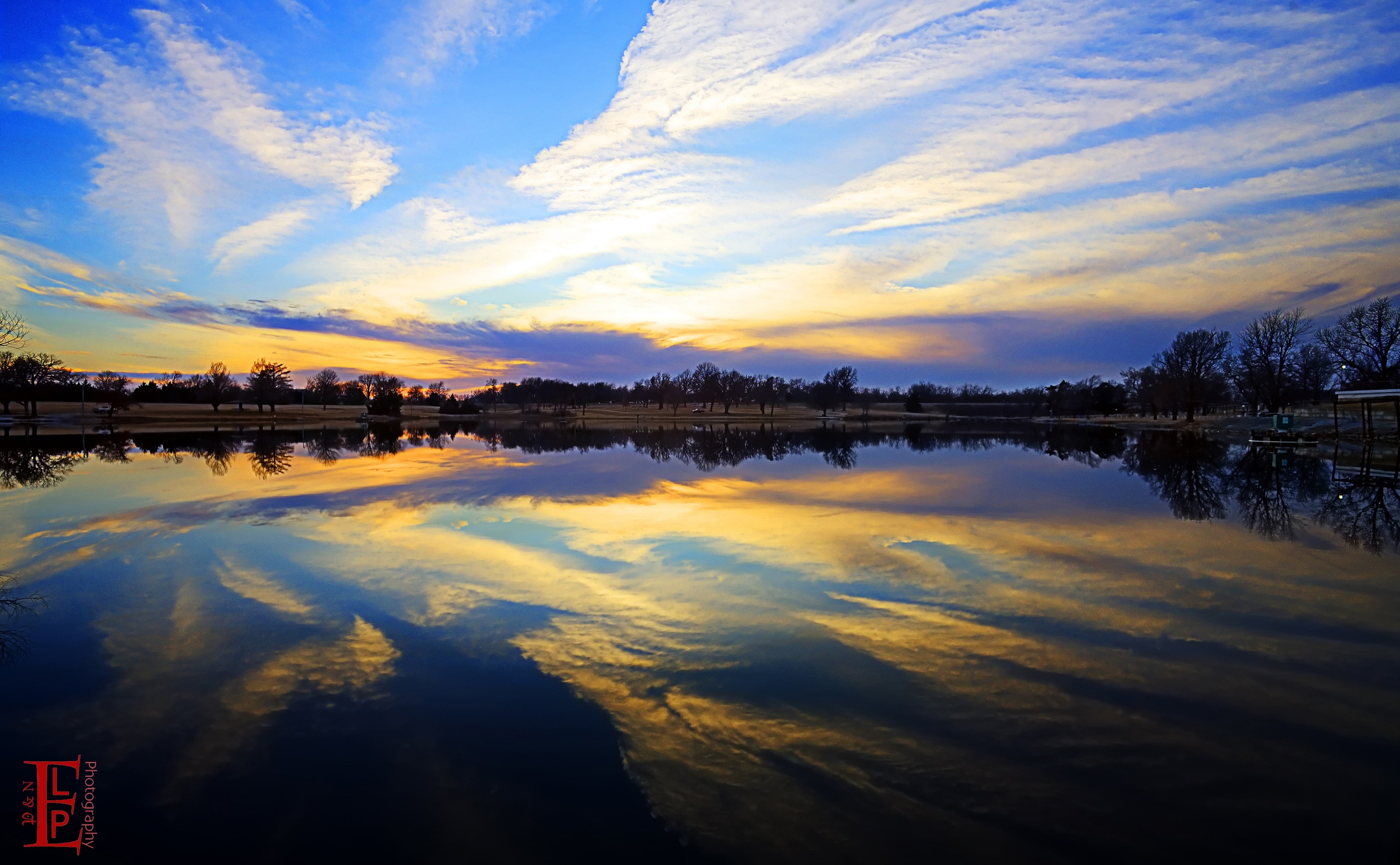 Scenery, tree, 4K, water, tranquility, no people, beauty in nature, scenics - nature, sky, Scene, Kansas, Flint Hills, Reflection, Nature, cloud - sky, HD Wallpaper