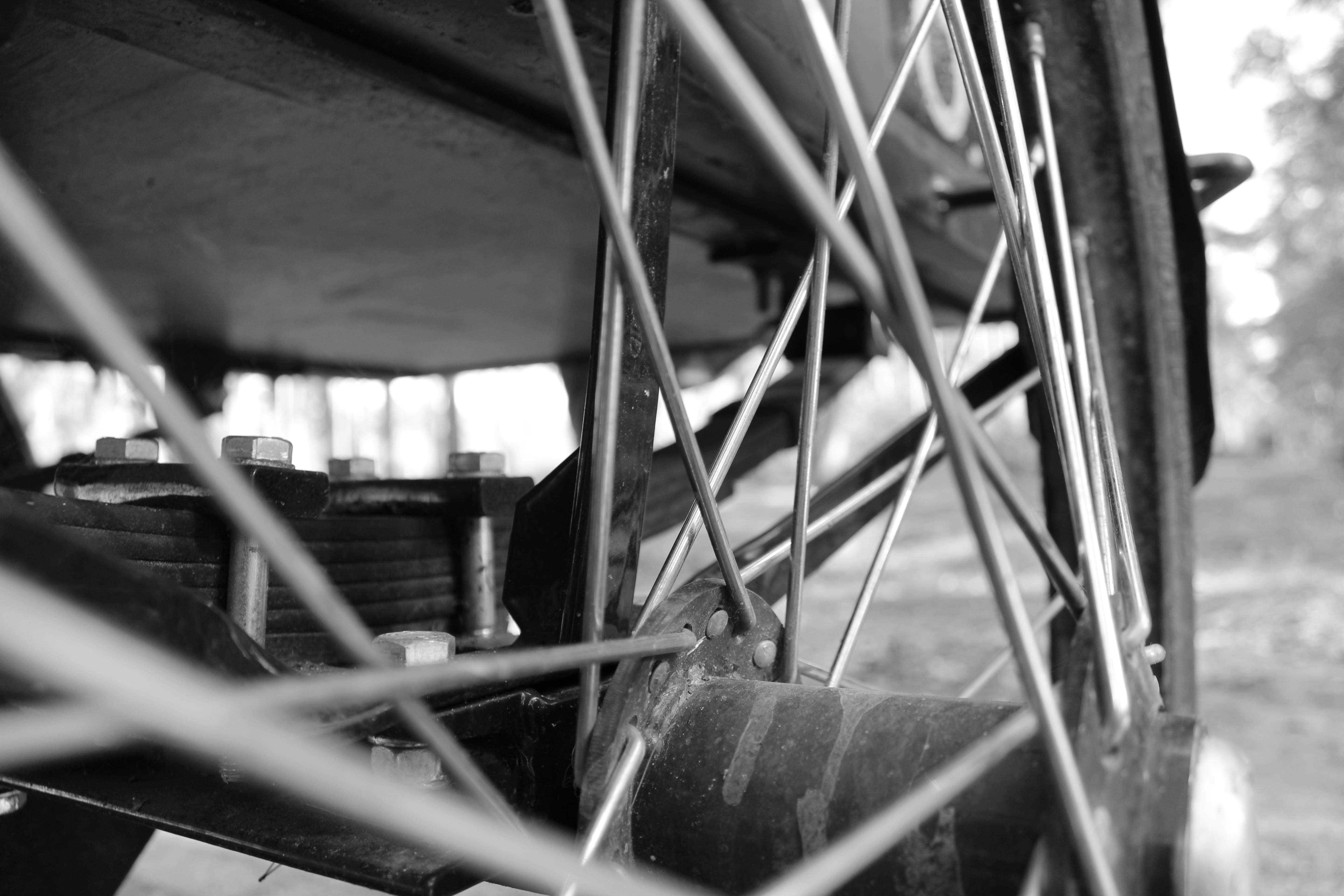 built structure, metal, land vehicle, wagon wheel, 5K, day, belgium, abandoned, old, kasterlee, architecture, grass, selective focus, transportation, bicycle, HD Wallpaper