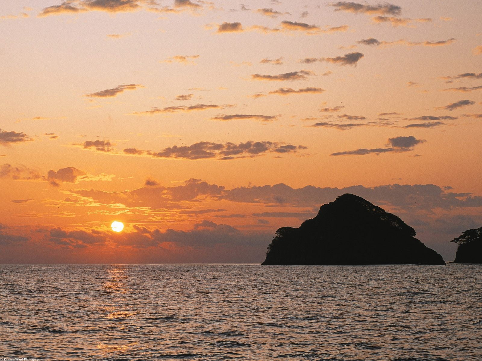 tranquility, 720P, solid, beach, silhouette, scenics - nature, stack rock, cloud - sky, sea, outdoors, tranquil scene, land, island, horizon, sunset, orange color, HD Wallpaper
