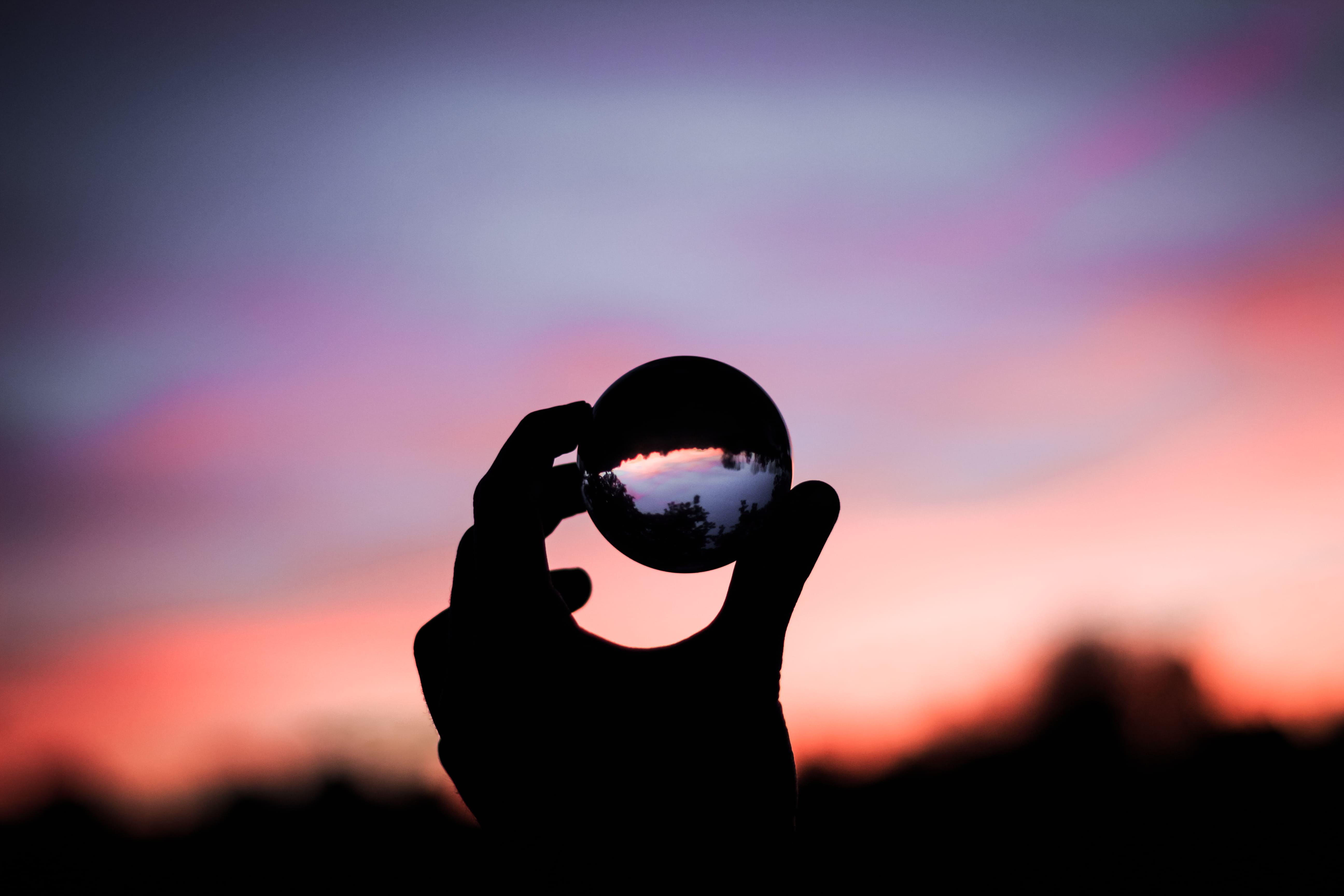 orange color, sunset, silhouette, lensball, pink, nature, waist up, men, outdoors, one person, leisure activity, purple, sky, adult, 5K, unrecognizable person, HD Wallpaper