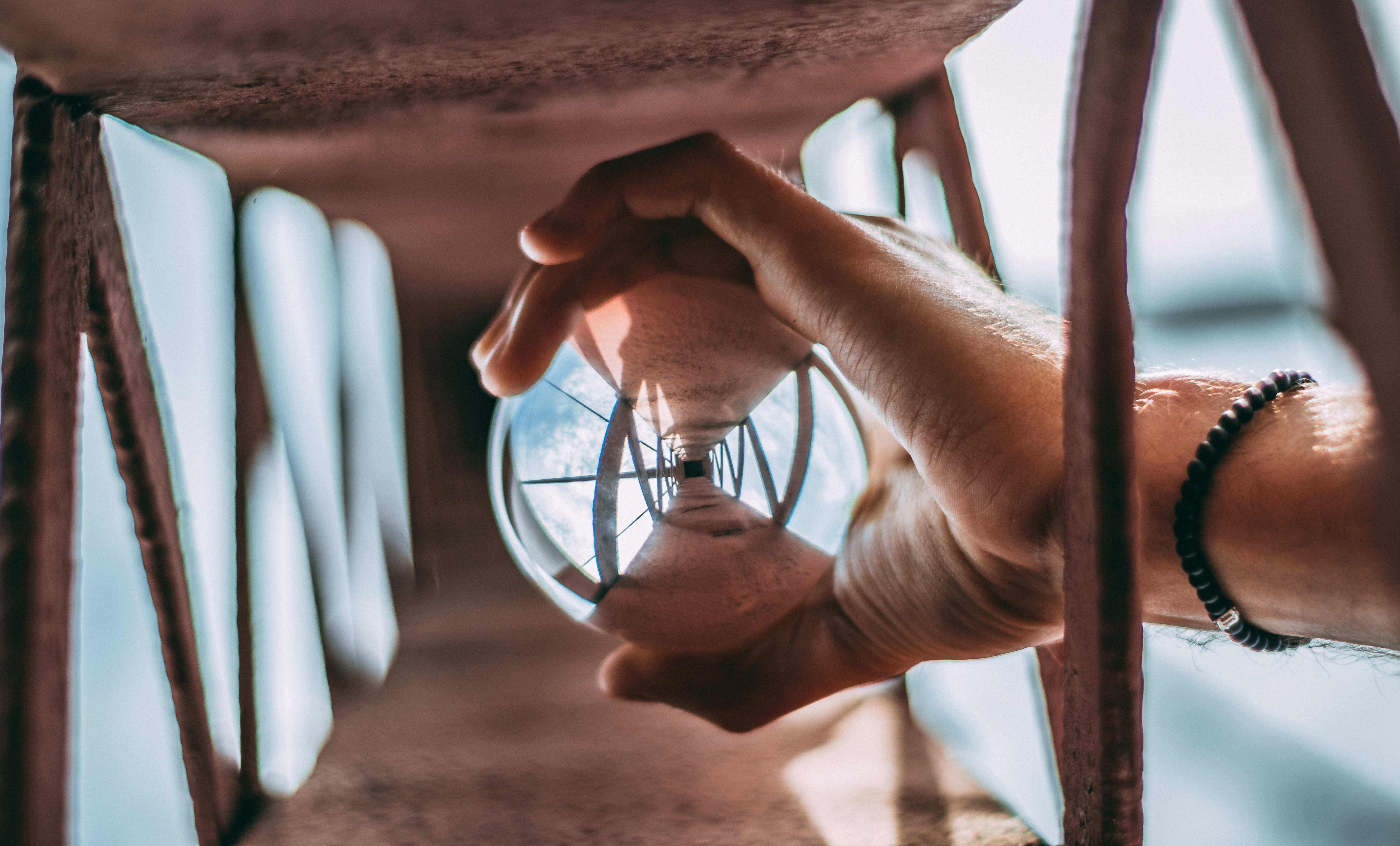 metal, close-up, water, person, one person, outdoors, blur, hand, Lensball, lens, human hand, finger, glass ball, looking, transparent, human finger, passage, HD Wallpaper