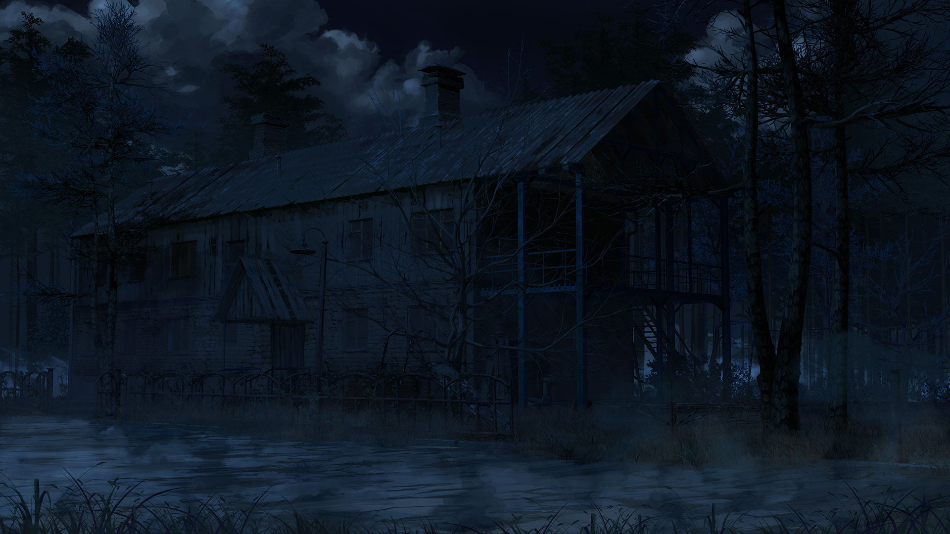 Everlasting Summer, visual novel, horror, 1080P, Soviet Games (everlasting Summer), forest, CG, old building, night, house, HD Wallpaper