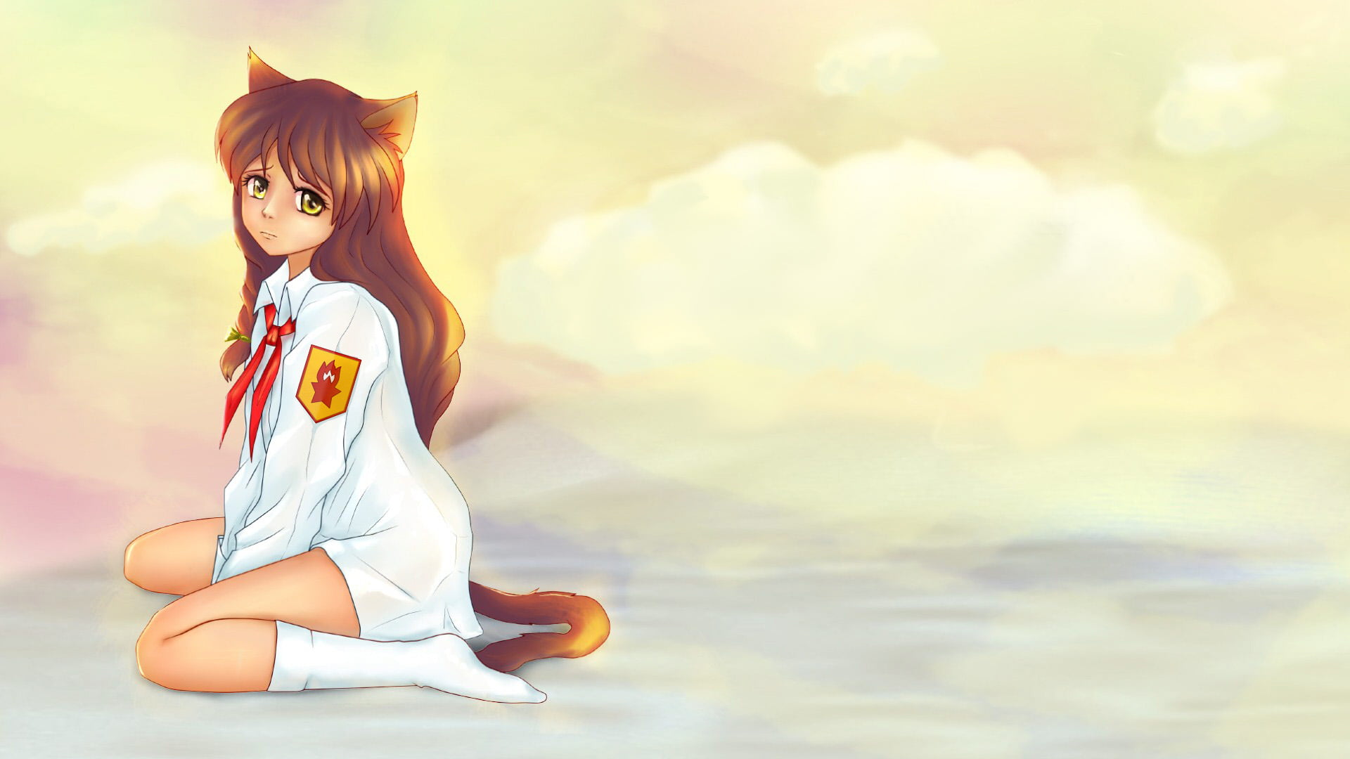 Soviet Games (everlasting Summer), huge breasts, visual novel, Everlasting Summer, 1080P, cat girl, HD Wallpaper