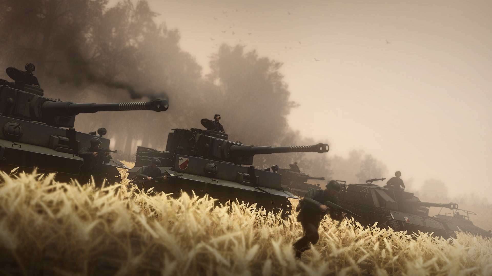 outdoors, machine gun, Heroes and Generals, armed forces, government, military, black, tanks, sky, 1080P, soldier, armored tank, weapon, fighting, army, HD Wallpaper
