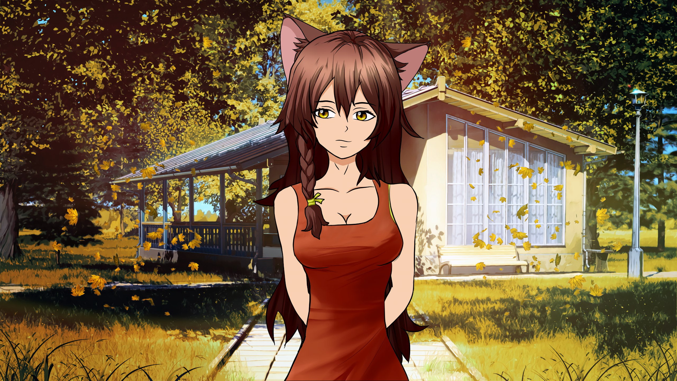 2K, animal ears, Everlasting Summer, yulya (character), long hair, HD Wallpaper