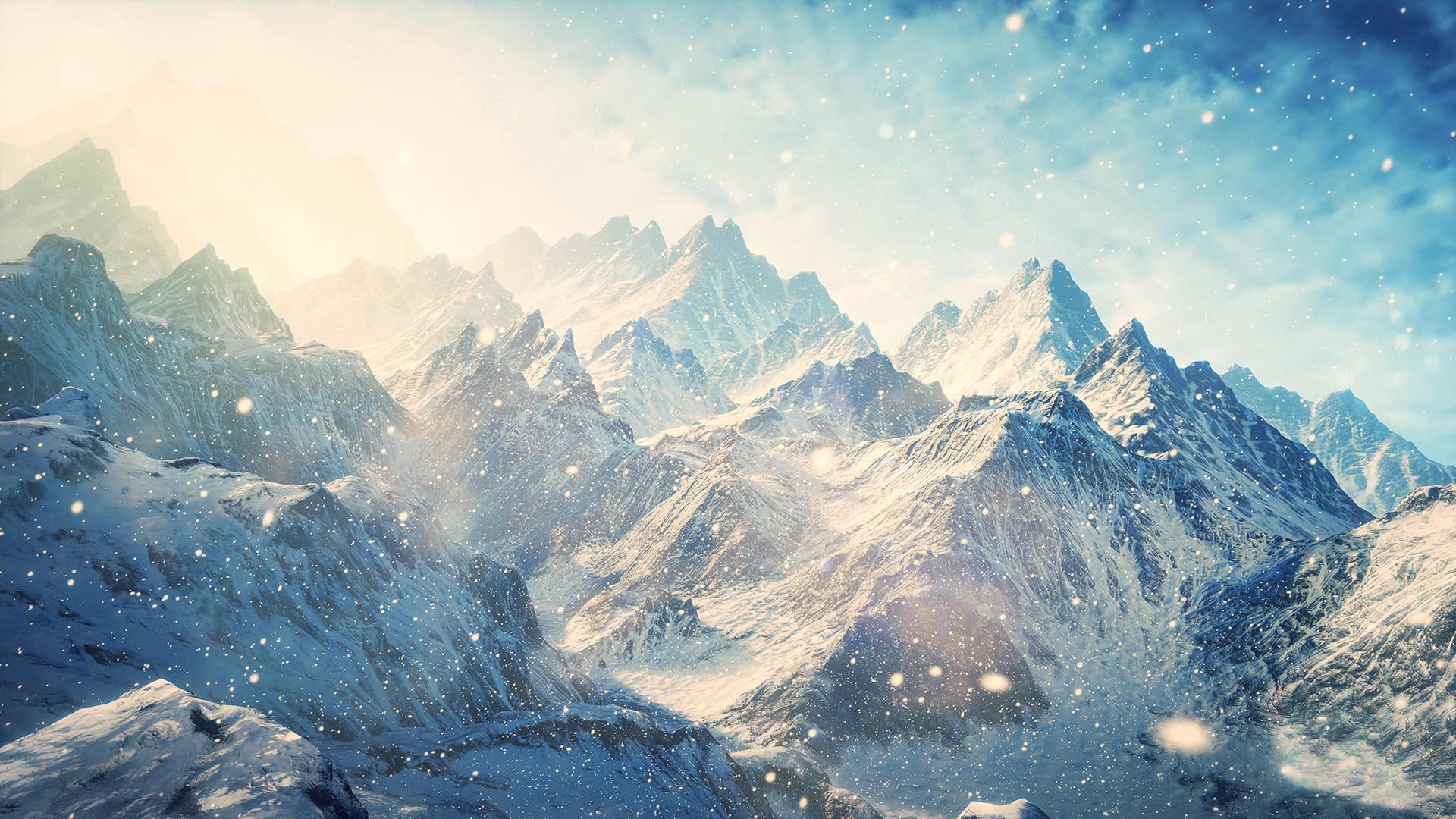snow, 1080P, nature and land, mountain, mountains, blowing, sunlight, mountain range, wind, cold, snowing, HD Wallpaper
