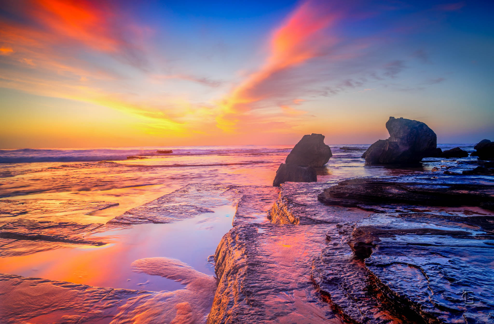 ZEISS, photo, landscape, Morning, hour, near, body, Turimetta Beach, seascape, outdoors, a7, rock formation, sony, dusk, sunrise - Dawn, golden hour, body of water, HD Wallpaper