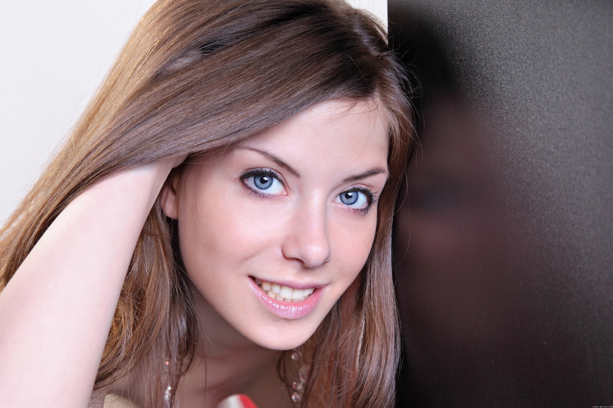 Anita C, blue eyes, 1080P, smiling, brunette, HD Wallpaper