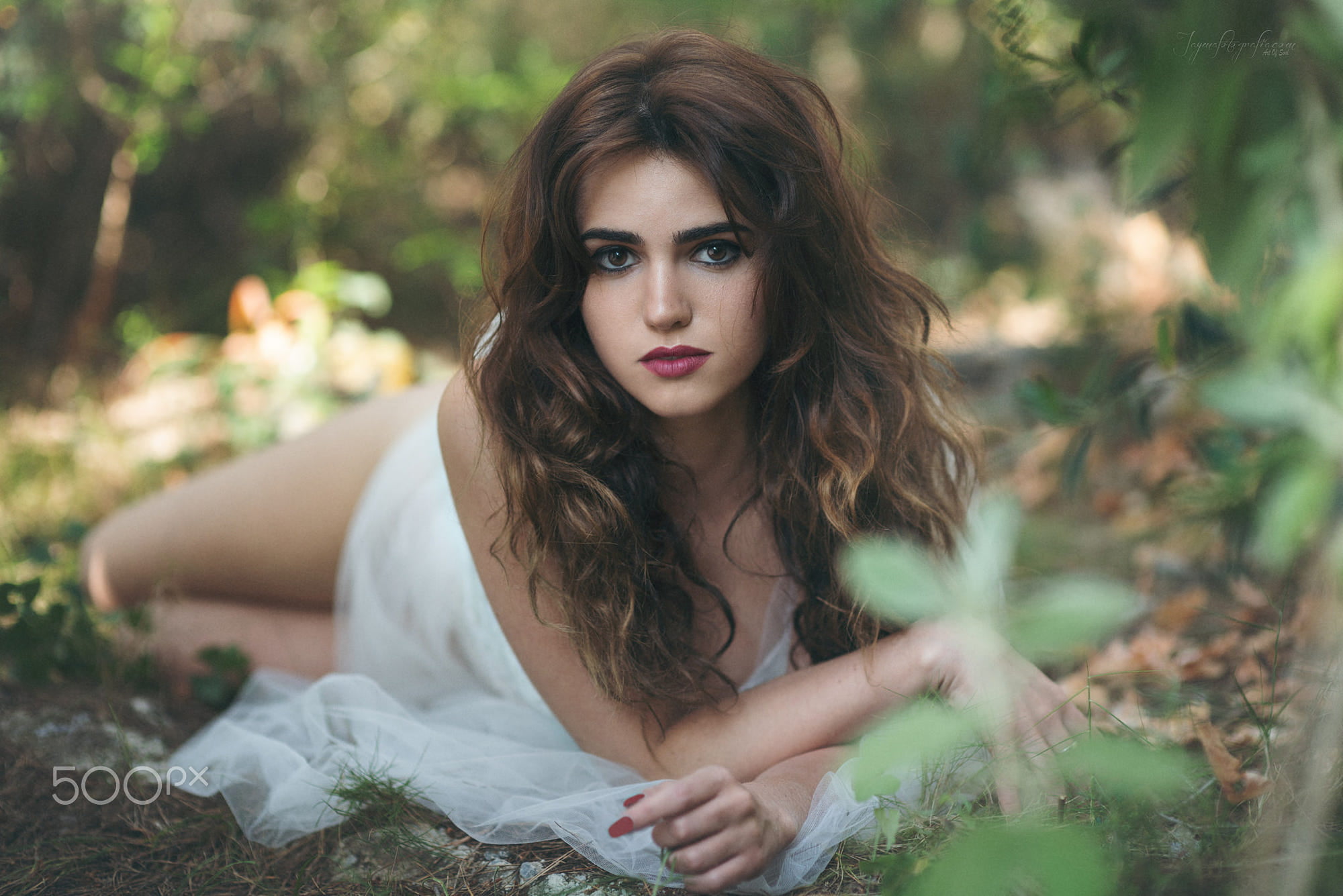 Javier Jayma, long hair, hair, brown hair, bokeh, forest, teenager, 500px, plant, 1080P, beautiful people, portrait, nature, beautiful woman, wavy hair, HD Wallpaper