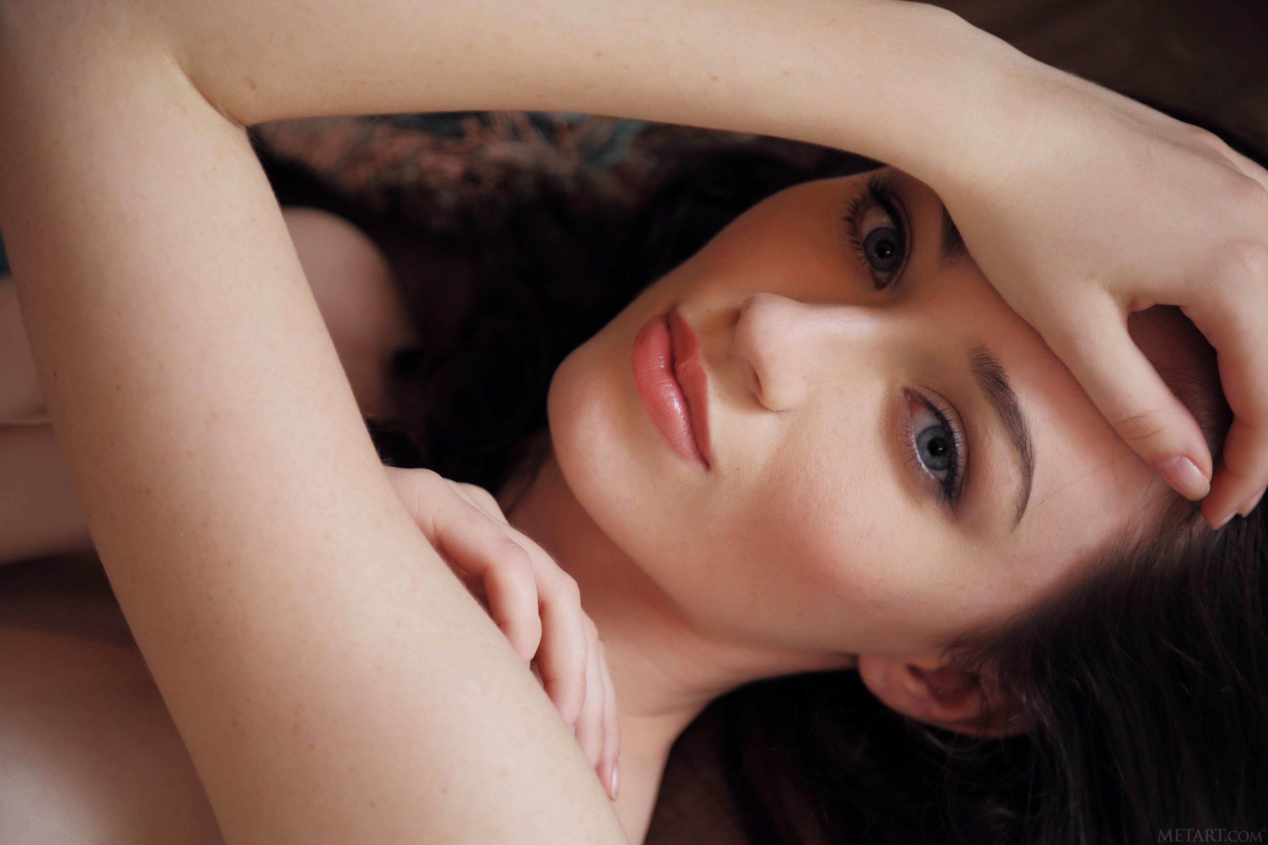 face, MetArt Magazine, women, 4K, brunette, blue eyes, smirk, Zsanett Tormay, HD Wallpaper