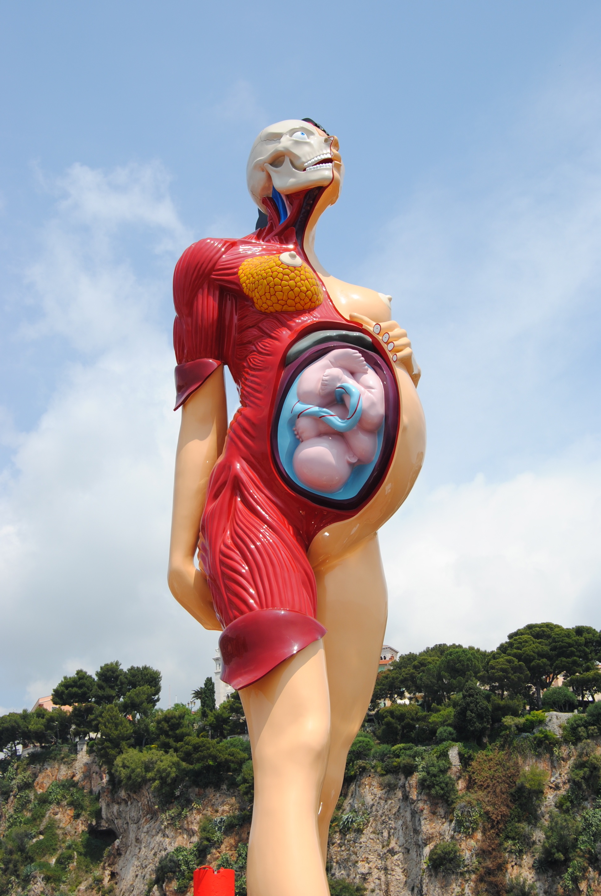 2K, art and craft, cloud - sky, real people, holding, women, low angle view, red, day, hand, statue, nature, fashion, human, exhibition, plant, oceanographic museum, Phone HD Wallpaper