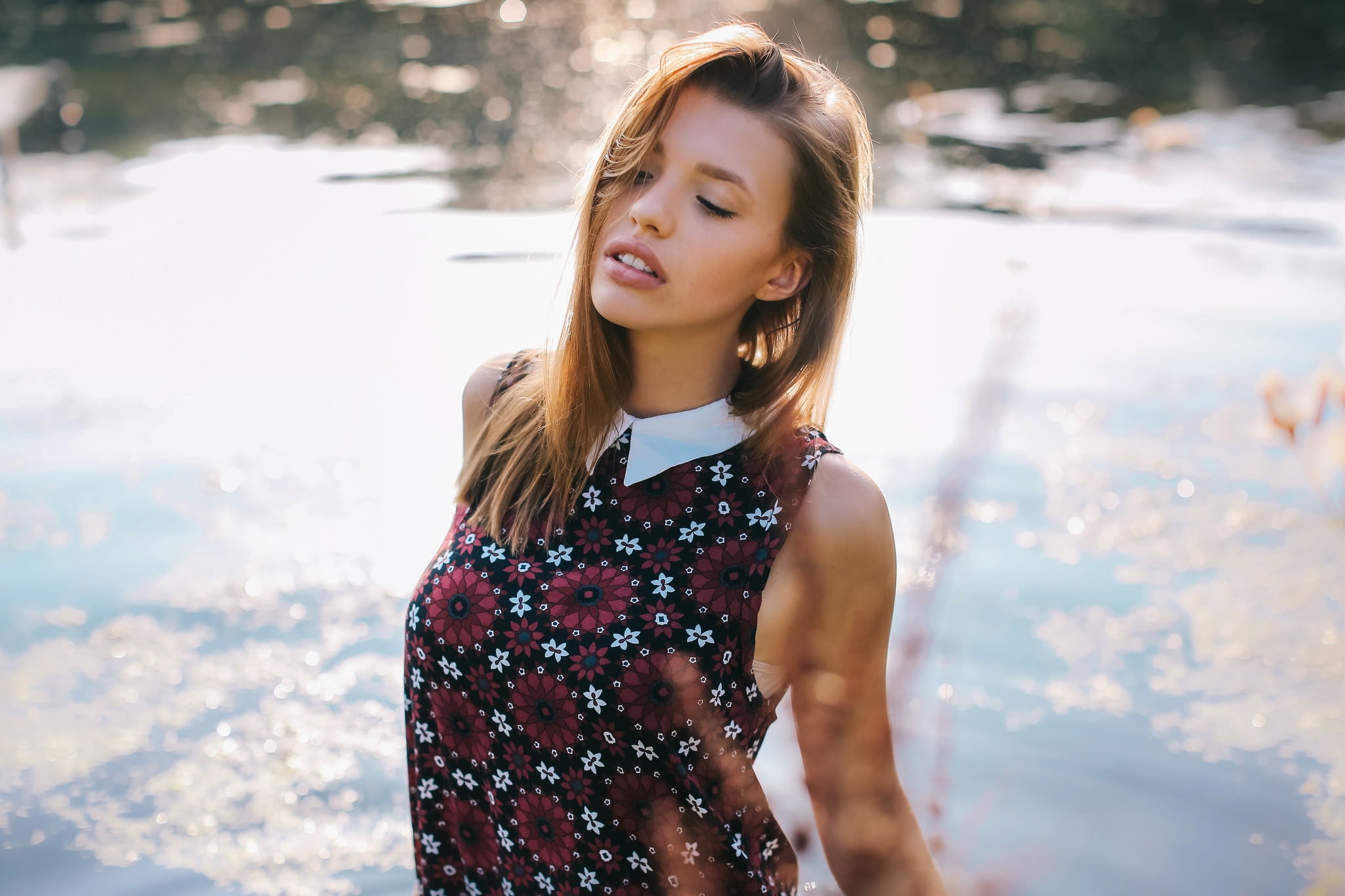 woman, photography, 2048x1365, 1080P, portrait, outdoors, water, HD Wallpaper