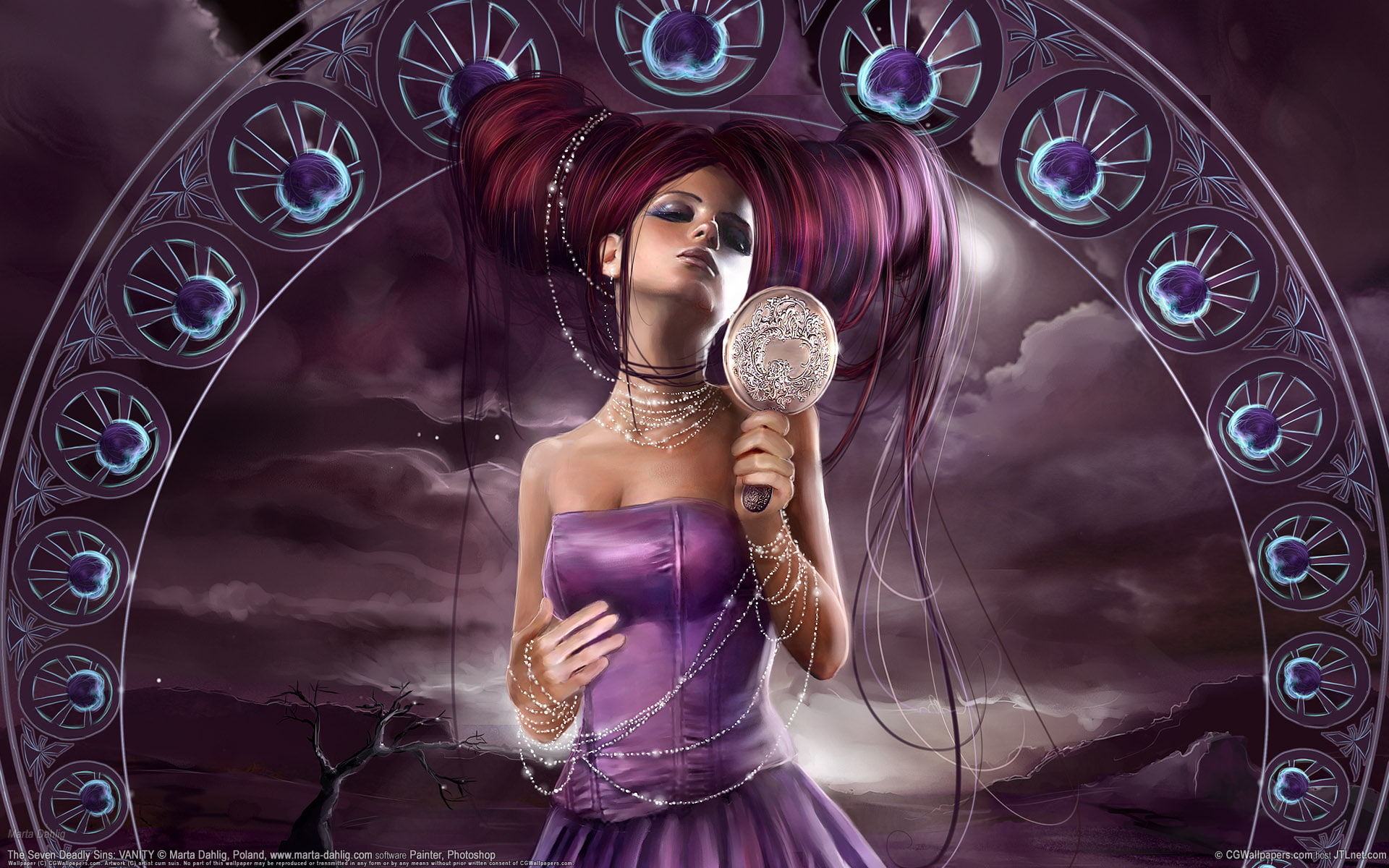 dress, girl, 1080P, hair, purple, red, gothic, HD Wallpaper