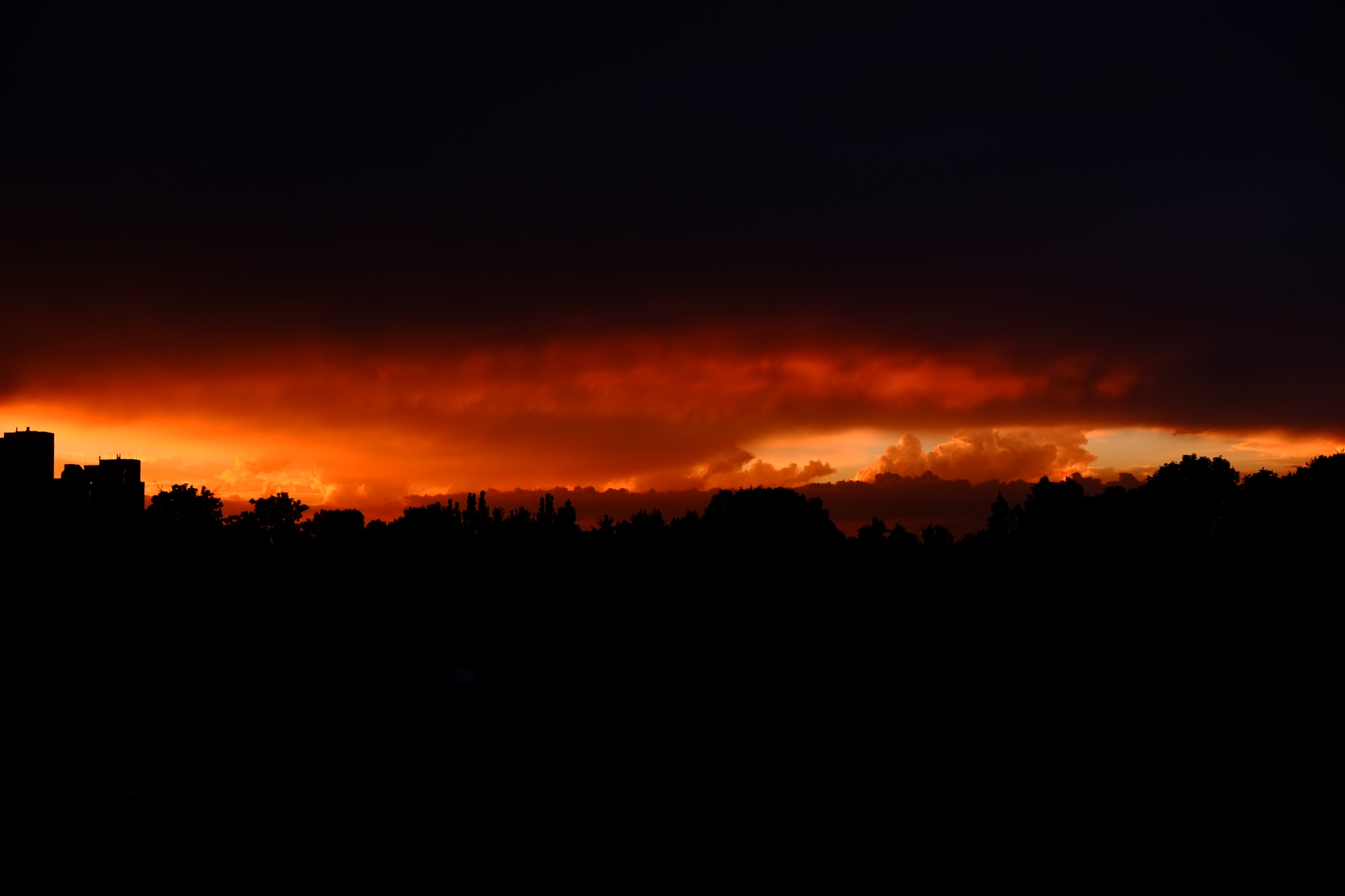 landscape, environment, tranquil scene, thunderstorm, orange color, sunset, cloud formations, burning, night, weather mood, dark, 4K, no people, yellow, HD Wallpaper