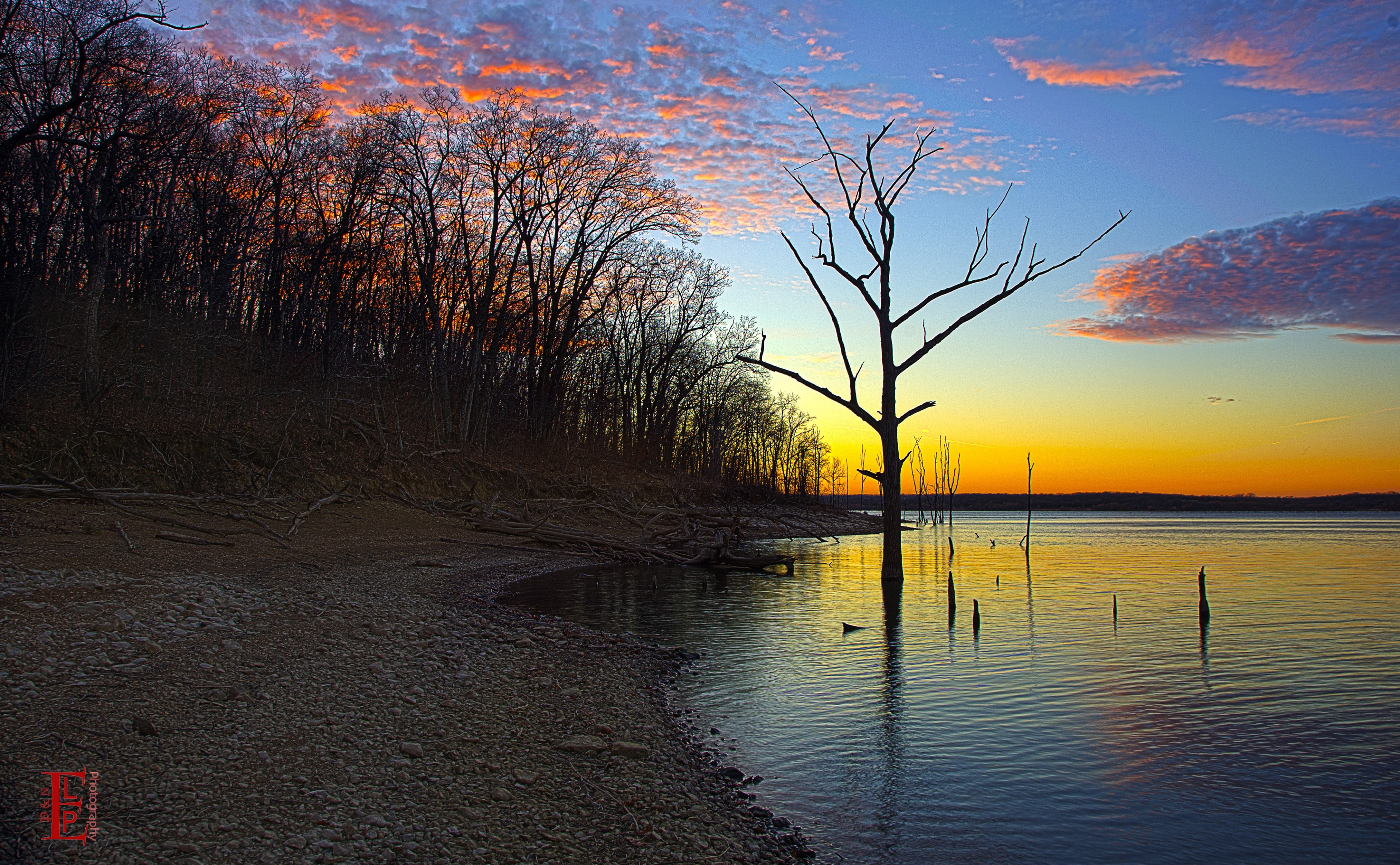 orange color, Beautiful, Reflection, turning, no people, world, point, Kansas, sky, cloud - sky, still, autumn, bare, Scene, dead tree, tranquil scene, HD Wallpaper
