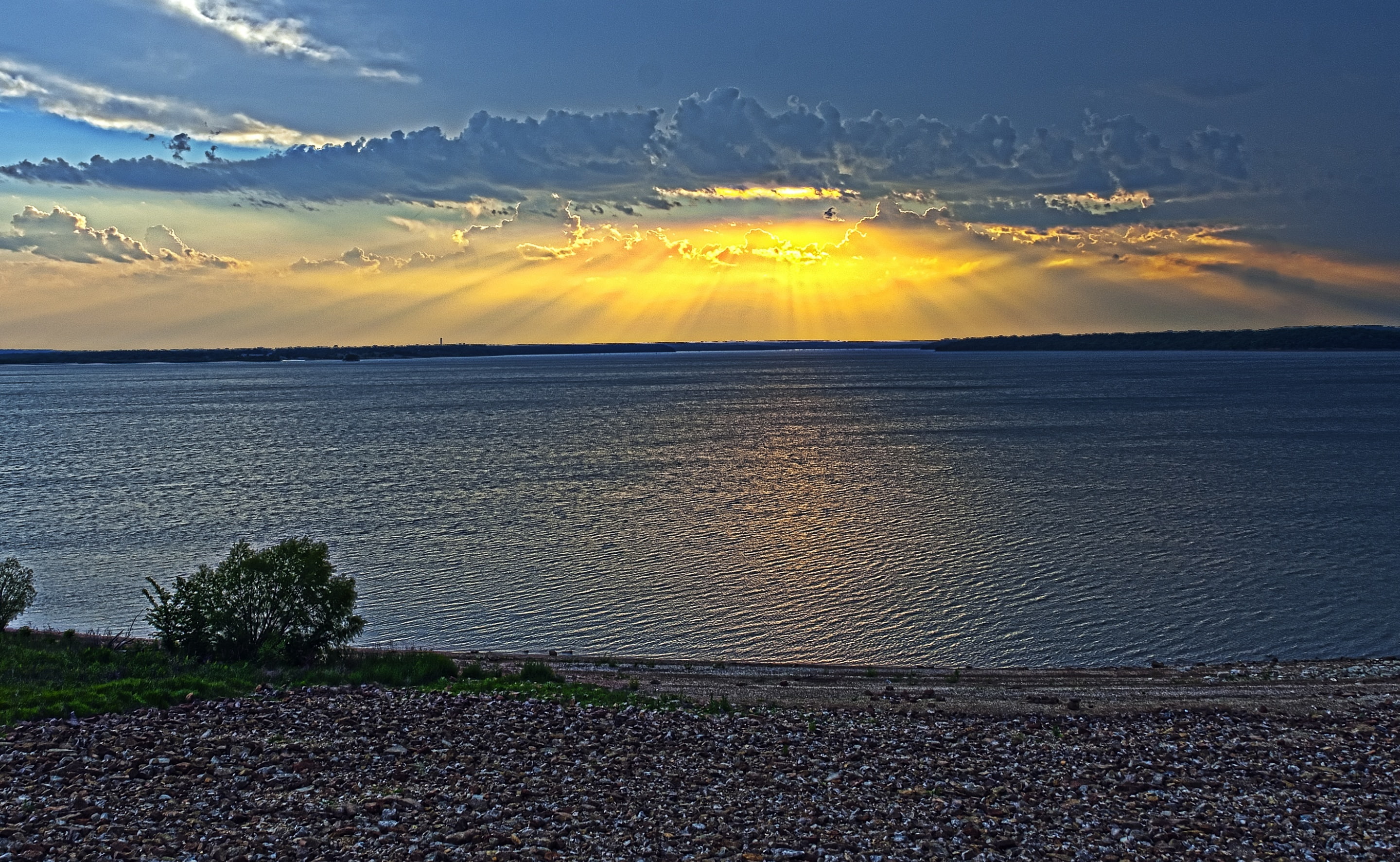 sunset, Scene, United States, 2K, Lake, outdoors, Bank, beauty in nature, beach, sunlight, sea, horizon, horizon over water, Nature, Sunrays, scenics - nature, HD Wallpaper