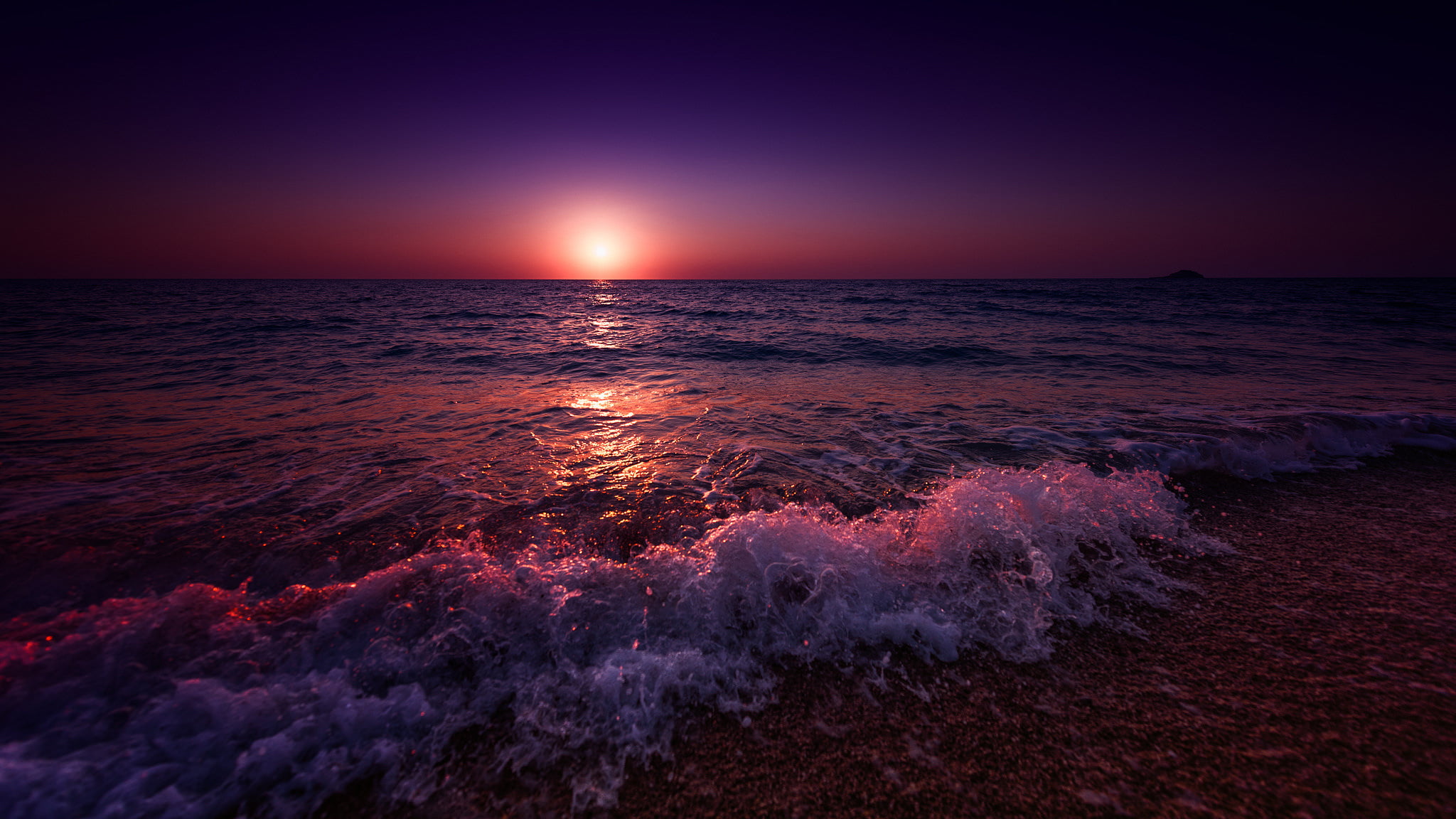 horizon, sunset, Ionian Sea, the sky, water, dusk, evening, Greece, beauty in nature, horizon over water, sea, surf, coast, 1080P, cloud - sky, land, seascape, HD Wallpaper