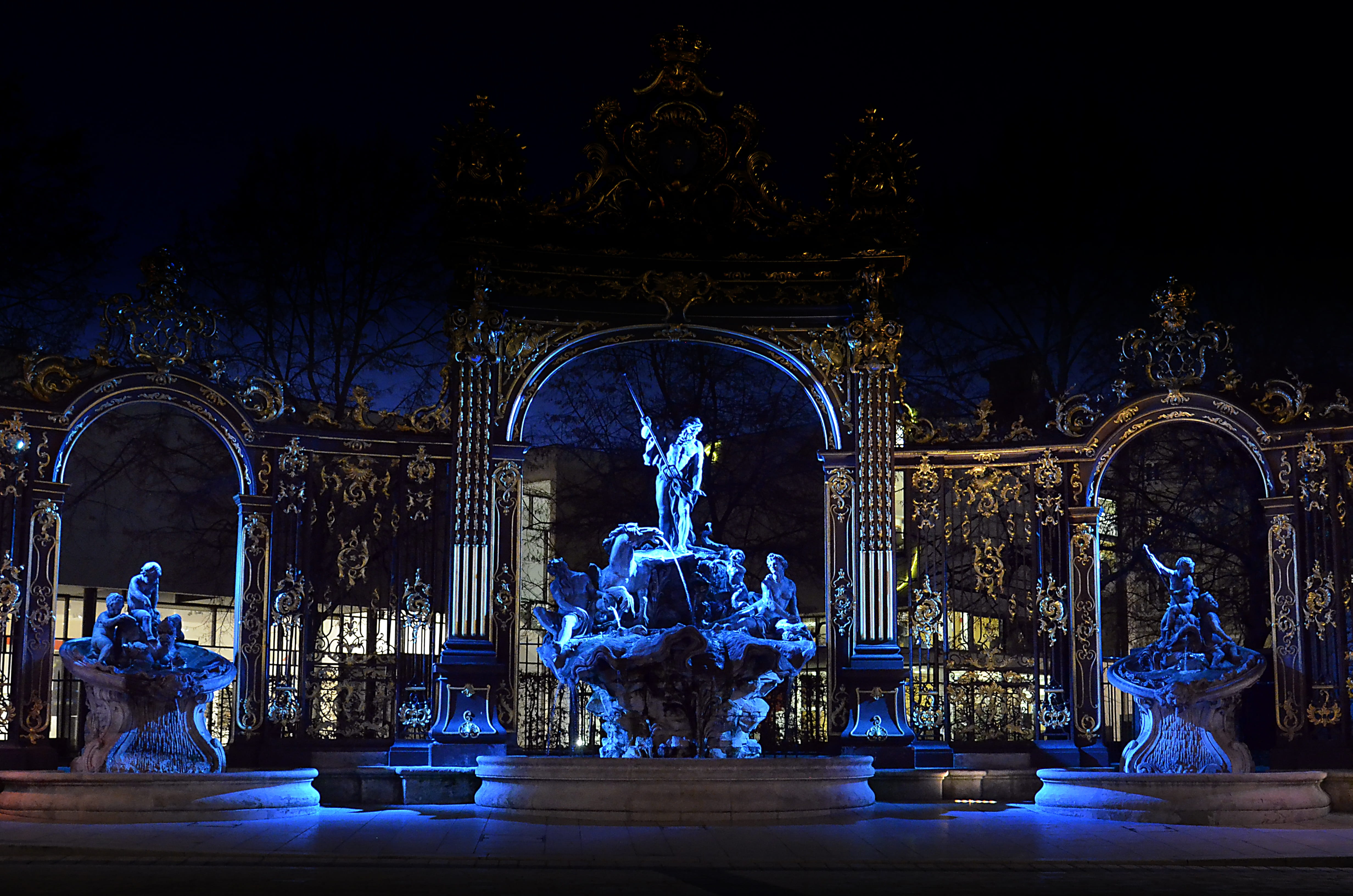 illuminated, history, night, building exterior, human representation, art and craft, statue, nancy, female likeness, 4K, place stanislas, religion, spirituality, HD Wallpaper