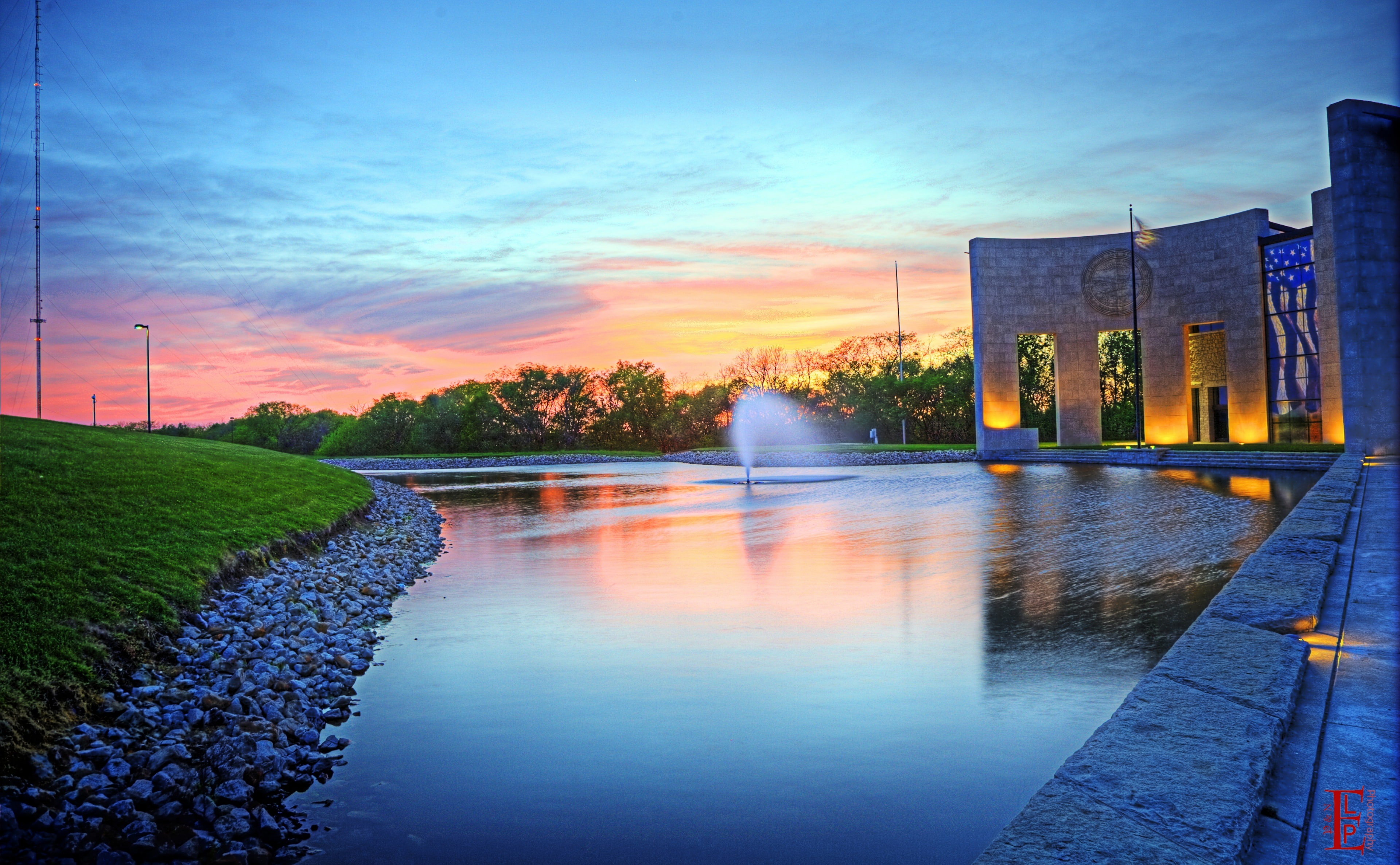 outdoors, Reflection, dusk, Travel, Scenery, architecture, sky, built structure, building exterior, Bob Dole Library, United States, tranquility, Lawrence, HD Wallpaper