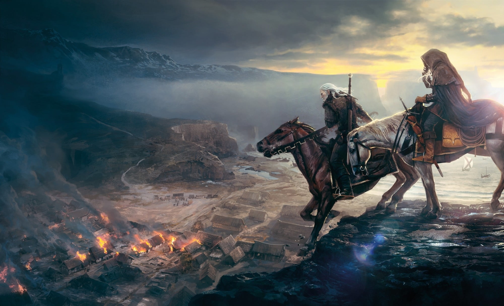 domestic, side view, riding, video games, livestock, 1080P, adventure, domestic animals, one animal, working animal, sky, full length, Geralt of Rivia, HD Wallpaper