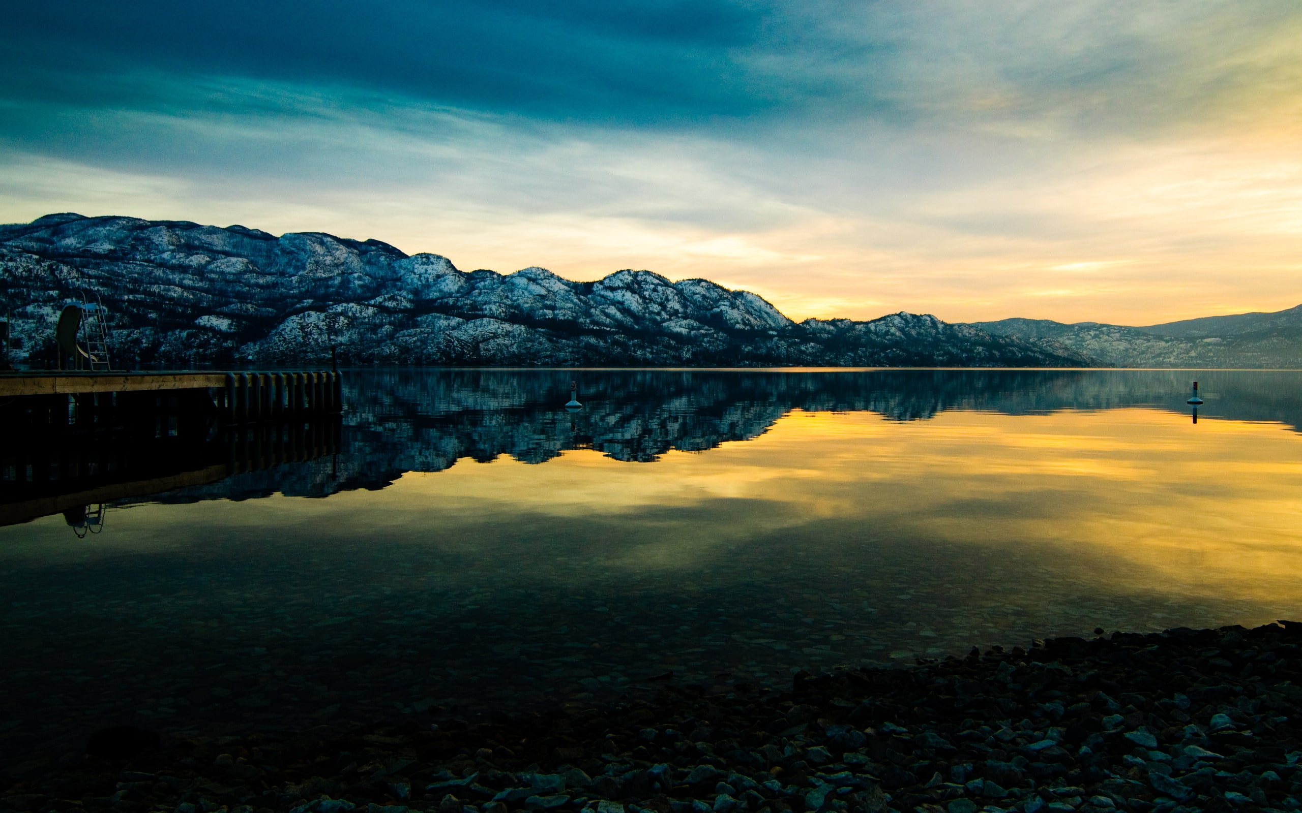 rocks, canada, water, 2K, sunset, placid, HD Wallpaper