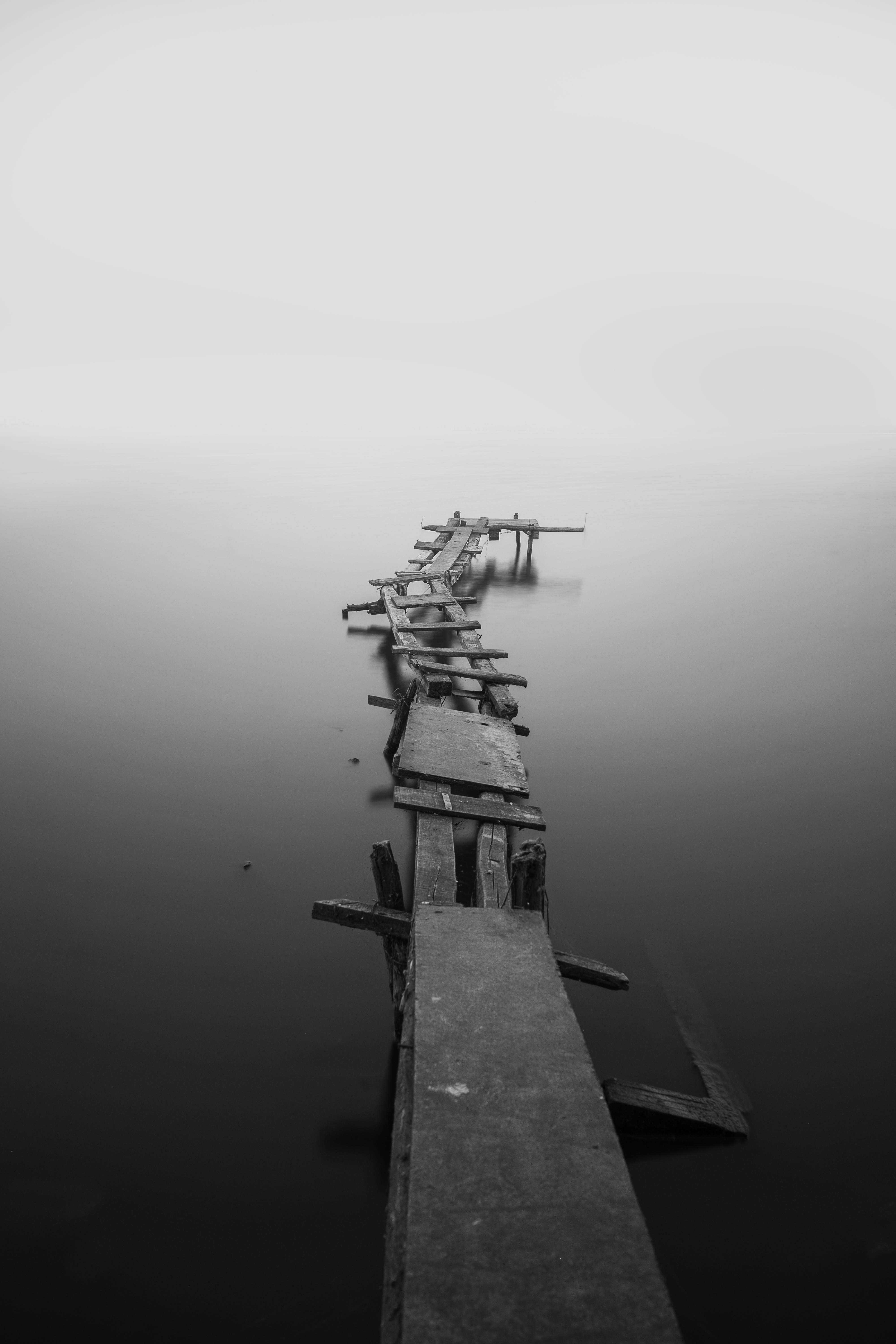 water, jetty, fog, placid, day, architecture, ocean, outdoors, scenics - nature, built structure, reflection, high angle view, sea, copy space, tranquil scene, Phone HD Wallpaper