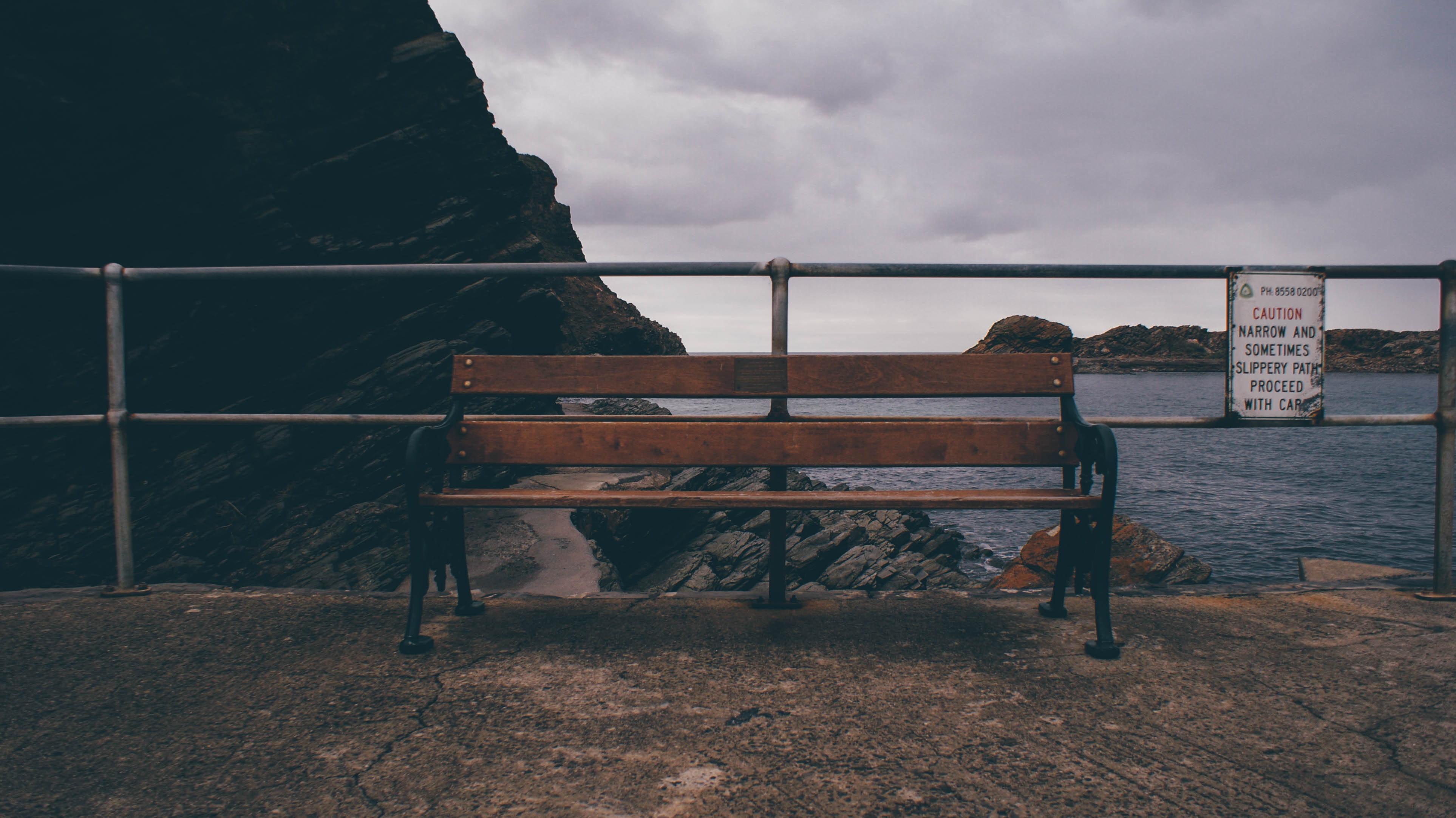 architecture, bench, beauty in nature, railings, land, sea, 4K, built structure, outdoors, railing, no people, sky, scenics - nature, scenics, day, cloud - sky, HD Wallpaper