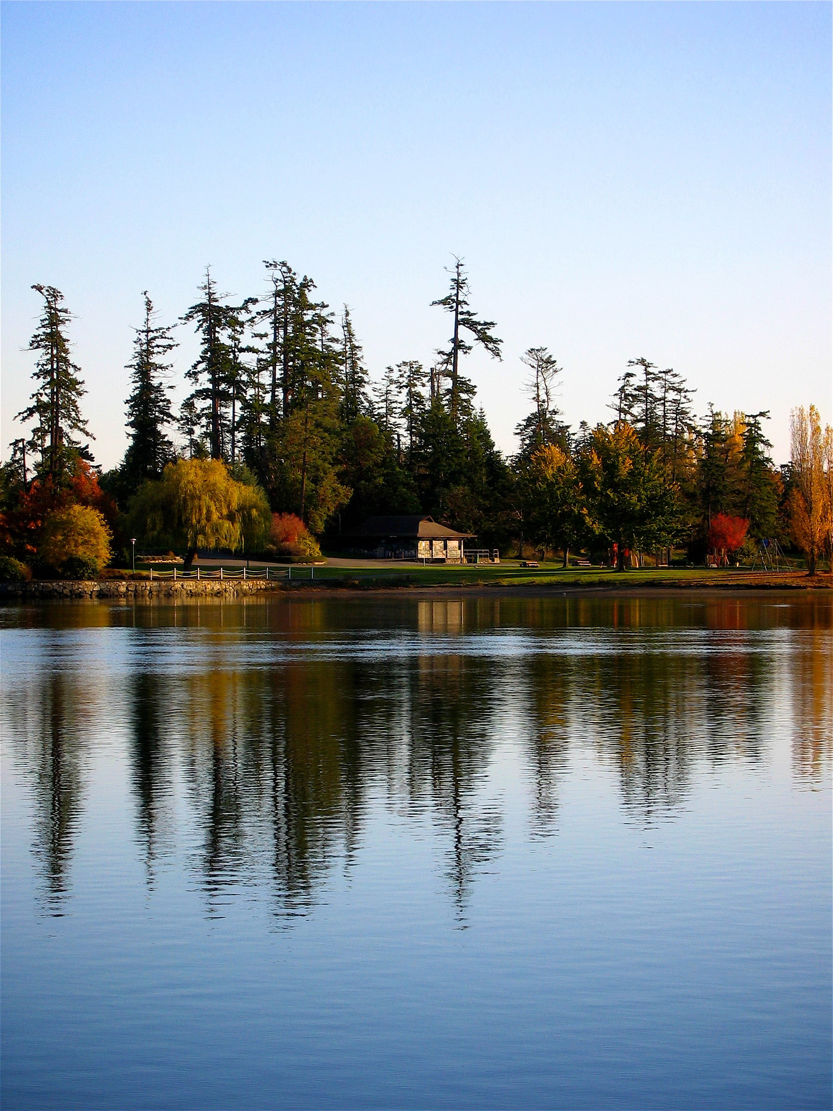 park, building, water, tranquil scene, no people, river, lake, house, pool, grass, change, landscape, conifer, trees, waterfront, scenics - nature, building exterior, Phone HD Wallpaper