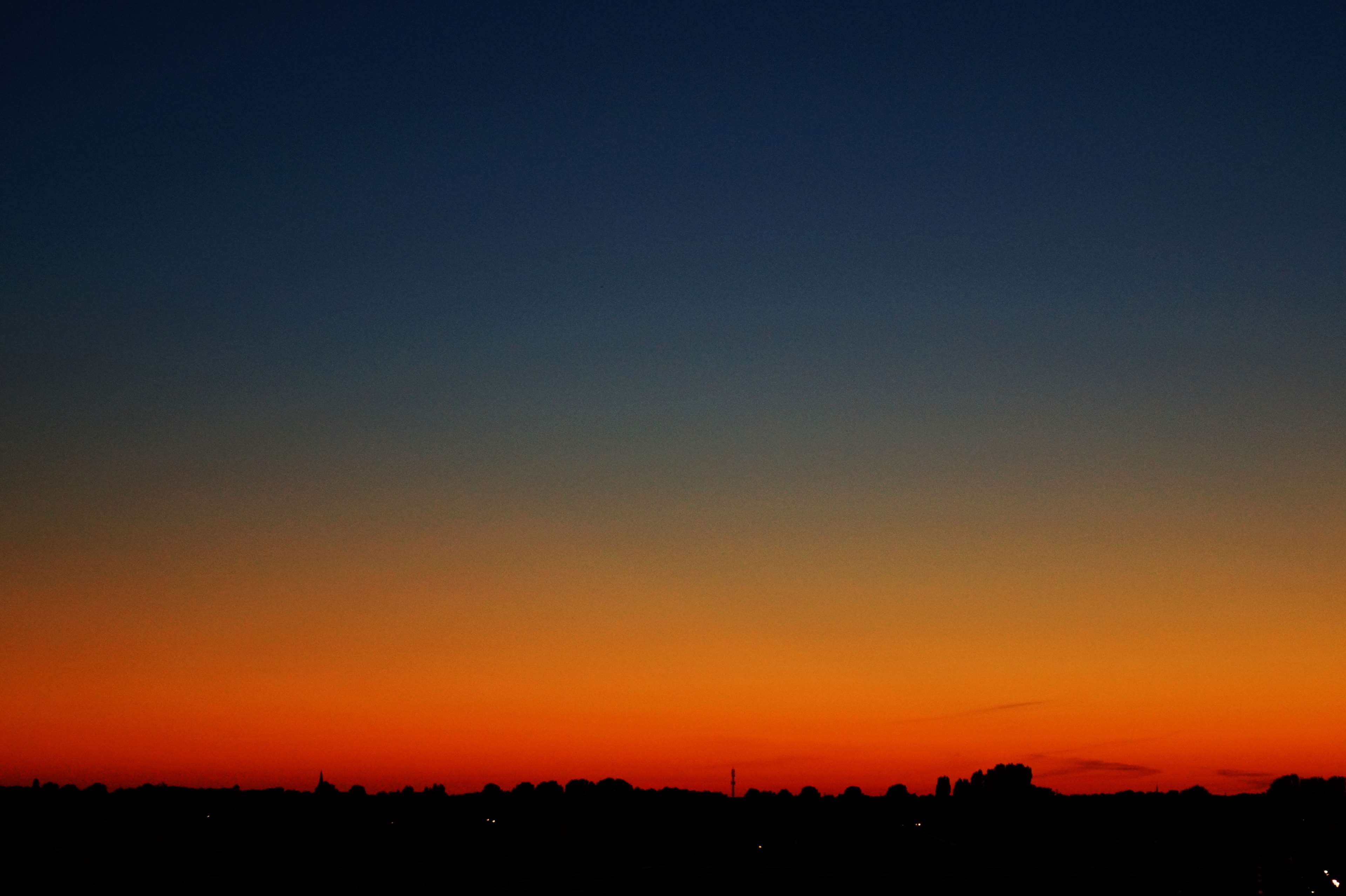 dusk, orange color, clear sky, scenics - nature, colourful, evening, light, mist, sunset, bright, moon, architecture, dark, sky, placid, copy space, sun, HD Wallpaper