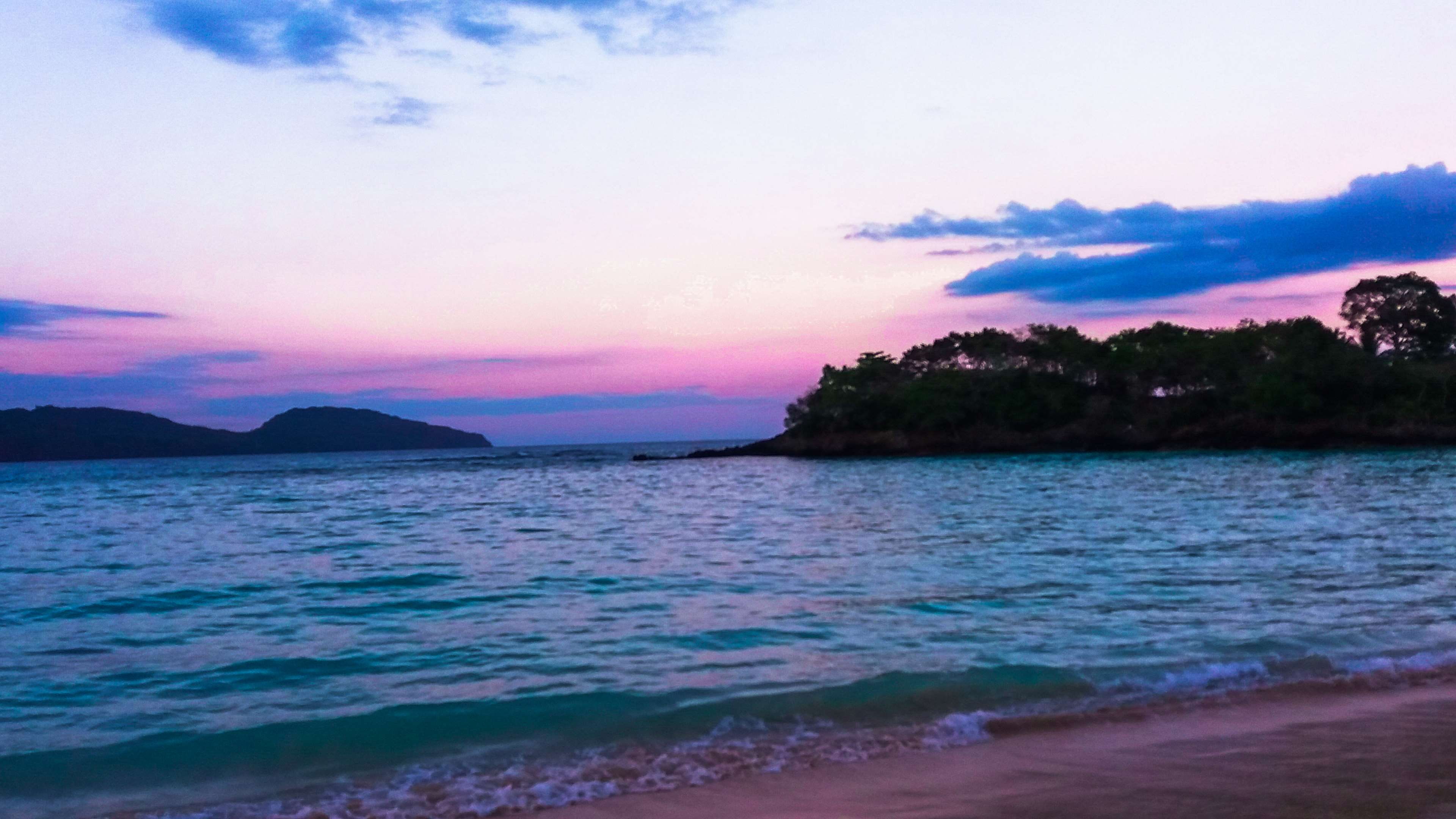 mar, rosado, land, sunset, 4K, idyllic, scenics - nature, outdoors, tranquil scene, non-urban scene, ocean, tranquility, pink, waterfront, water, nature, HD Wallpaper