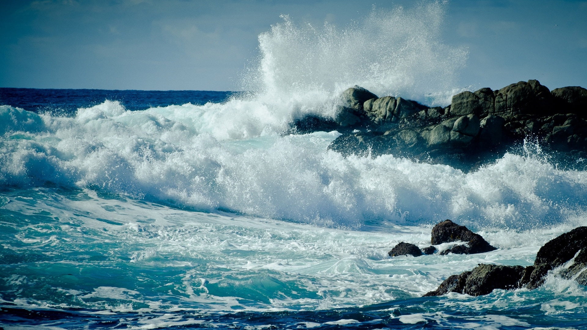 sport, vacation, spring, summer, rock - object, outdoor, breaking, body of water, snow, sun, no people, beach, mountain, clouds, foam, reflection, cloud, HD Wallpaper