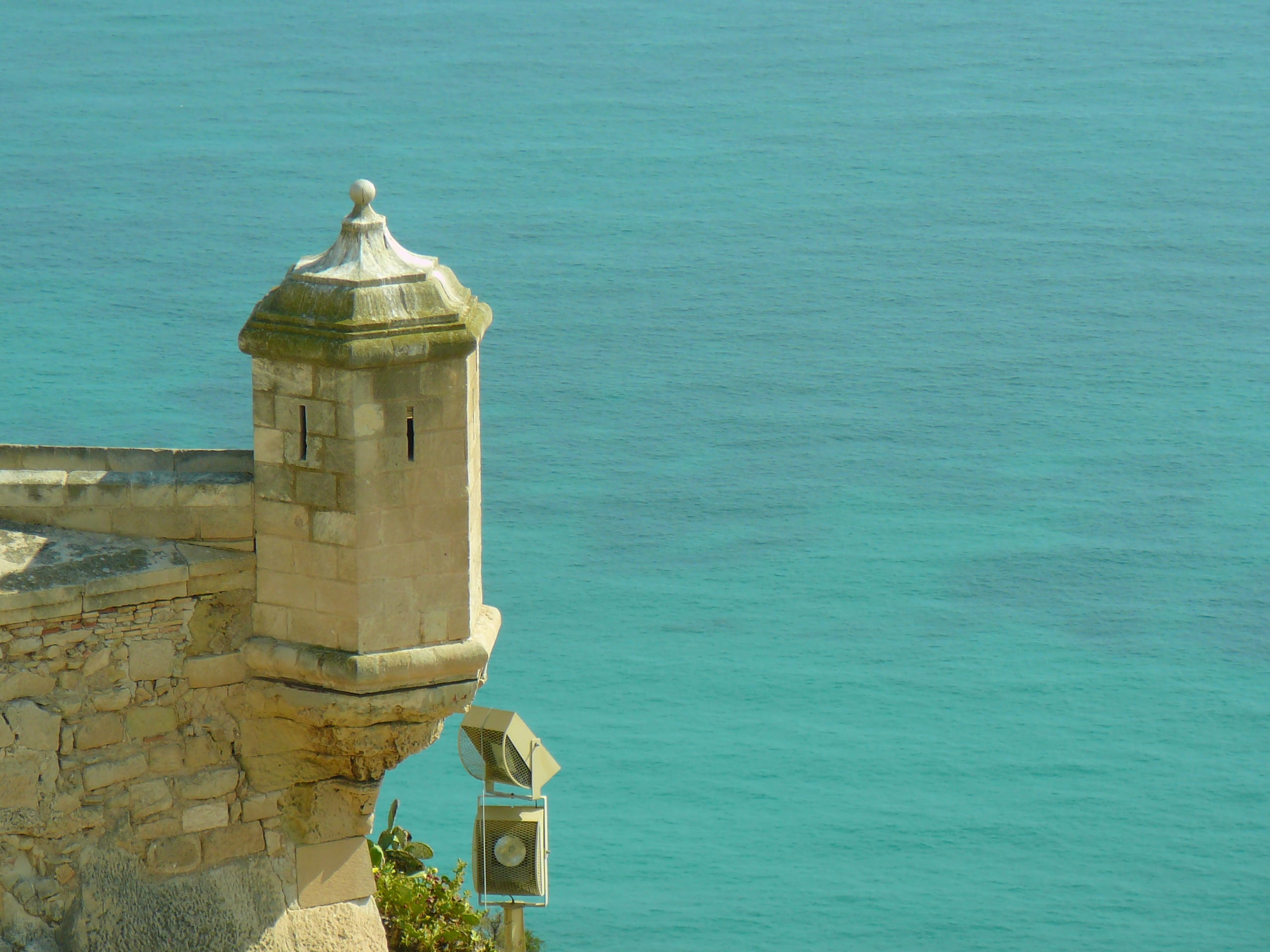 Alicante, built structure, sea, water, building, religion, Spain, tower, travel destinations, outdoors, architecture, belief, blue, building exterior, history, HD Wallpaper