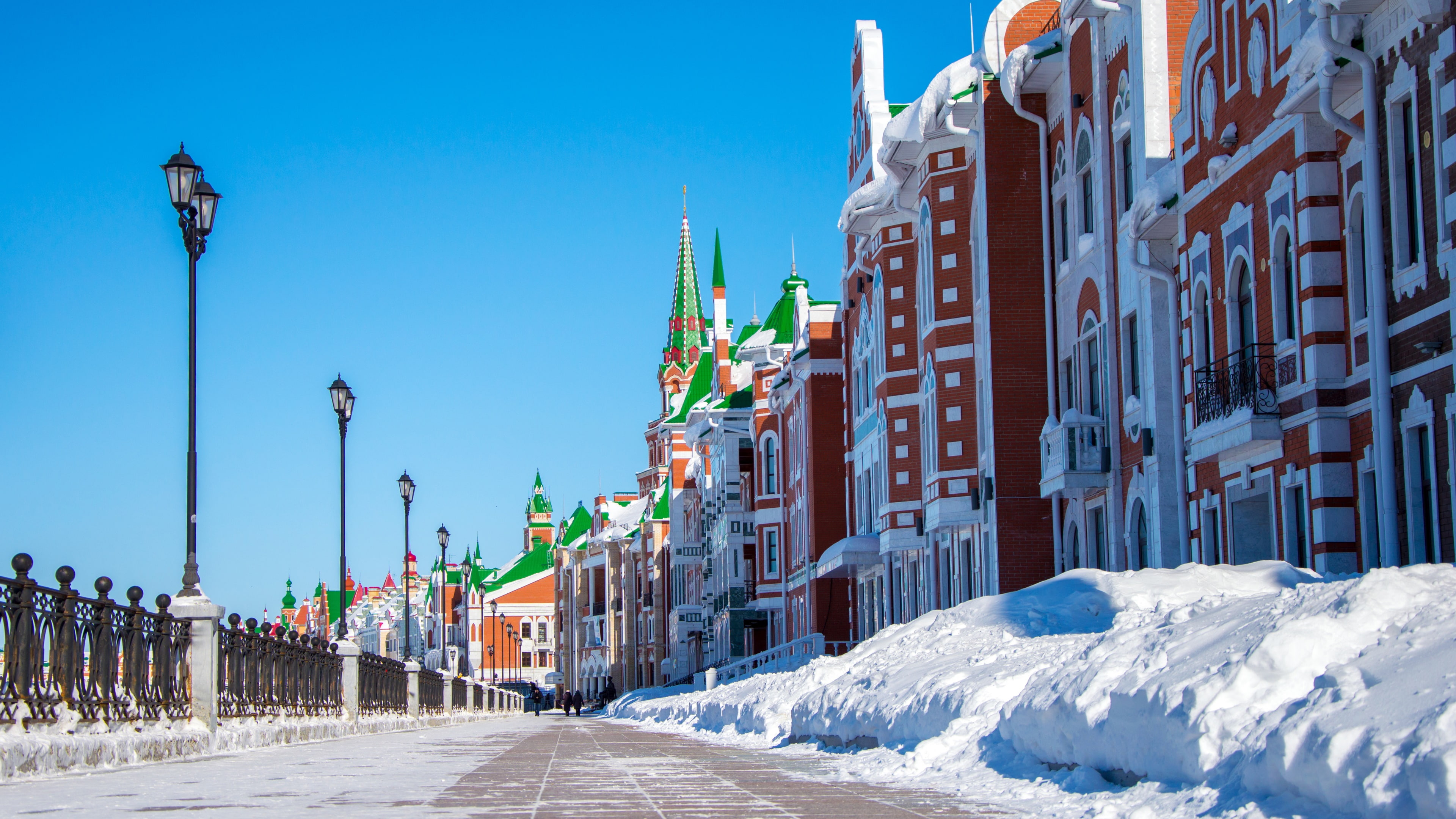 russia, snow, yoshkar-ola, houses, winter, mari el, yoshkar ola, winter season, street, 4K, HD Wallpaper