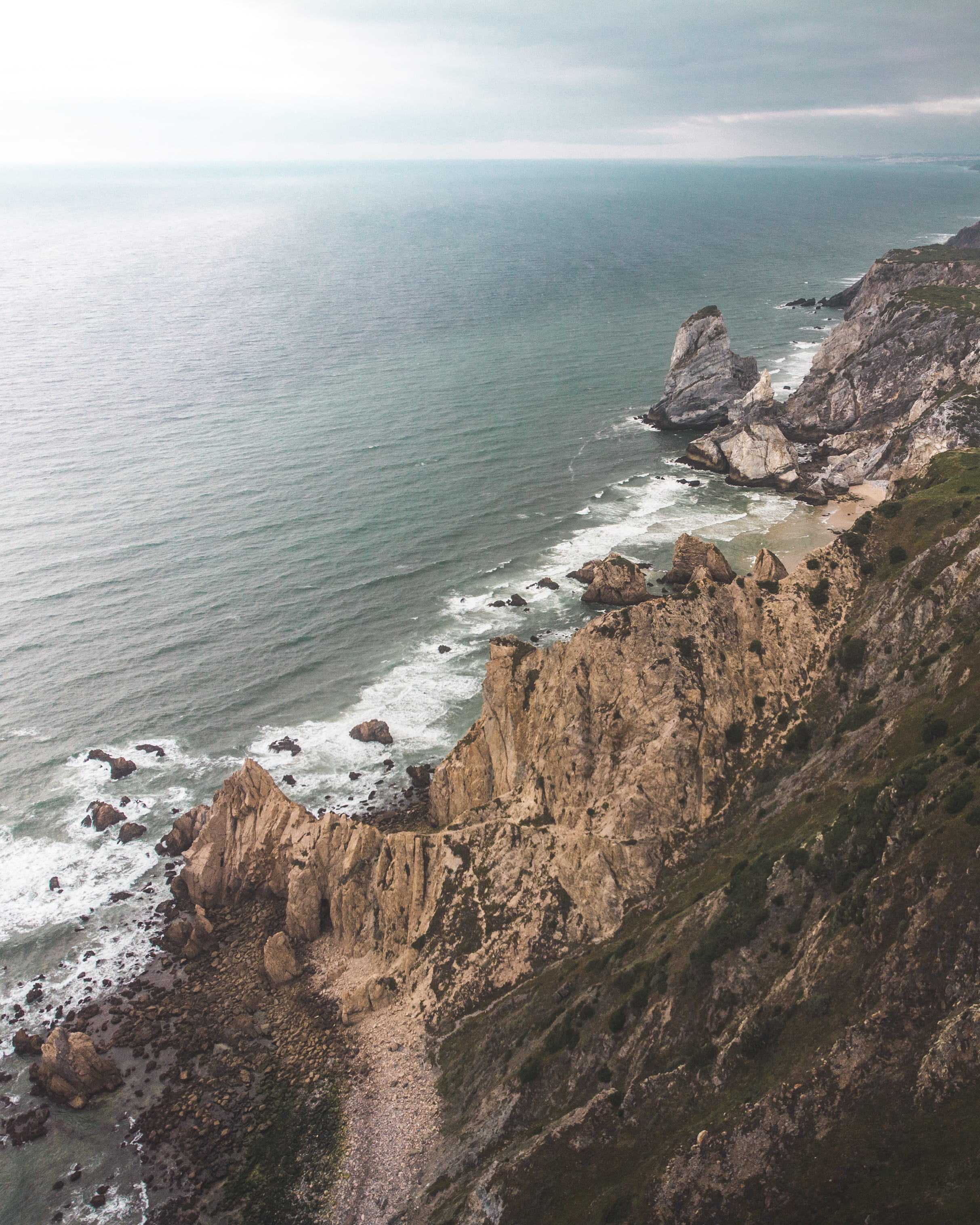 wave, drone, tranquility, day, landscape, horizon, land, outdoors, daytime, no people, cloud, promontory, seashore, 2K, aerial, bird, view, portugal, formation, Phone HD Wallpaper