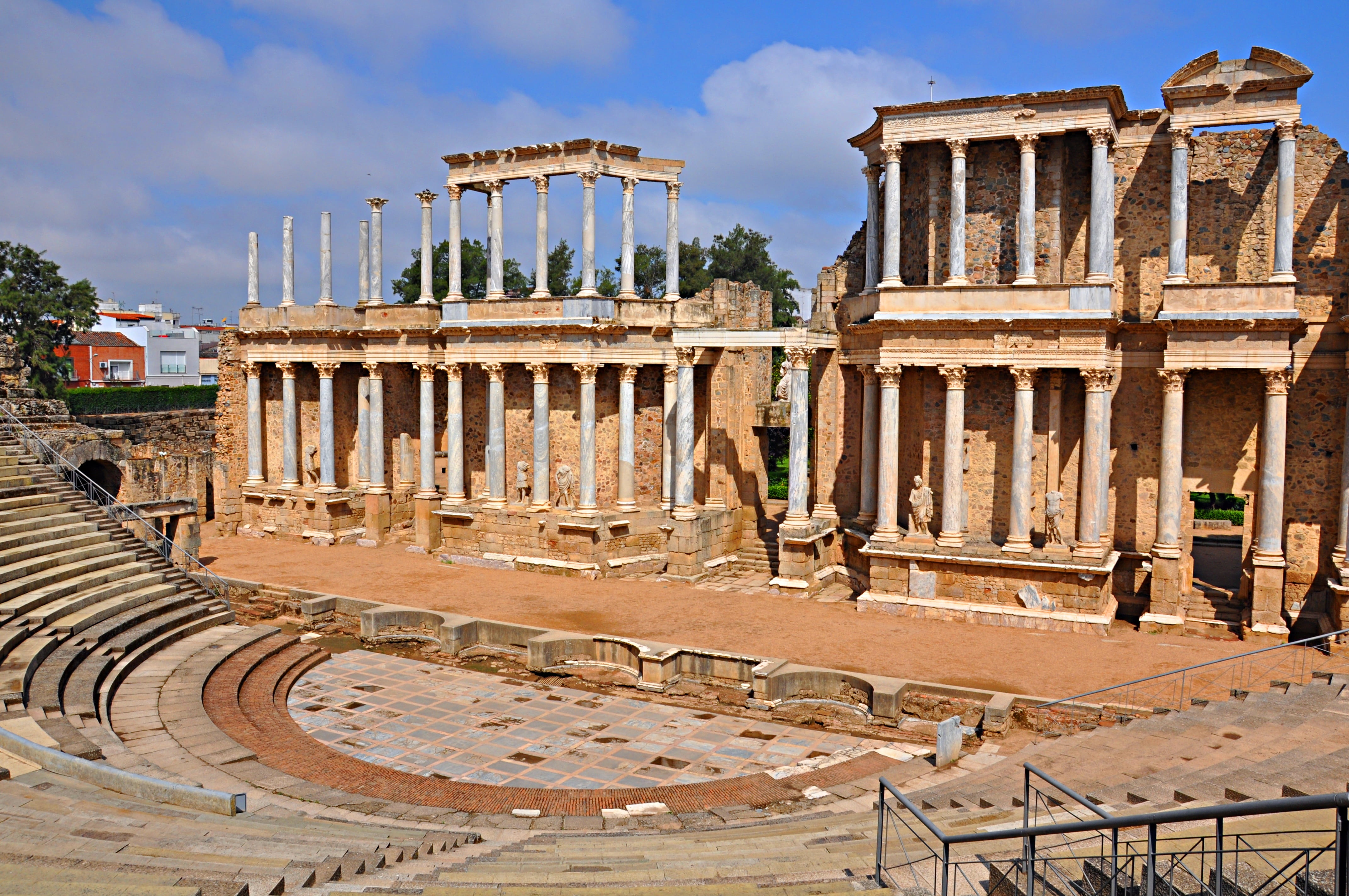 culture, old, no people, city, architecture, ancient, architectural Column, ruined, archaeology, brown, sky, show, hispania roma, actors, extremadura, travel destinations, HD Wallpaper
