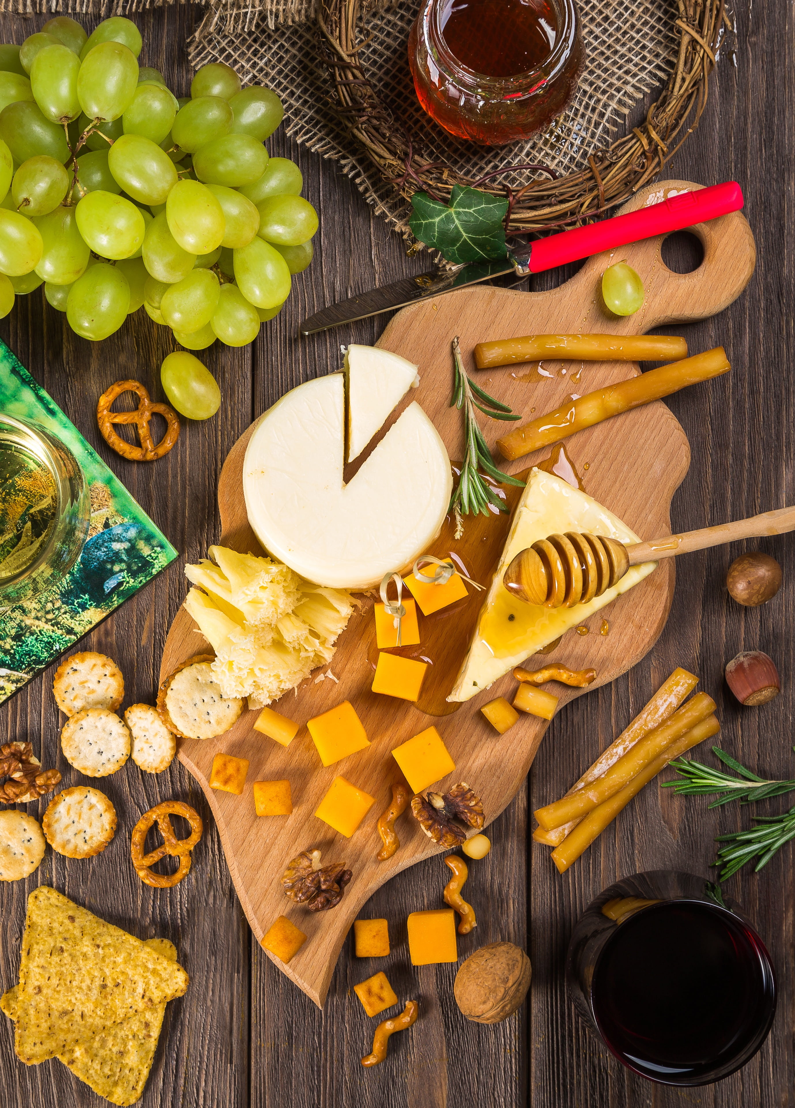 cutting board, still life, gastronomy, cheese plate, high angle view, vegetable, wood - material, top view, kitchen, cheese, directly above, gourmet, large group of objects, Phone HD Wallpaper