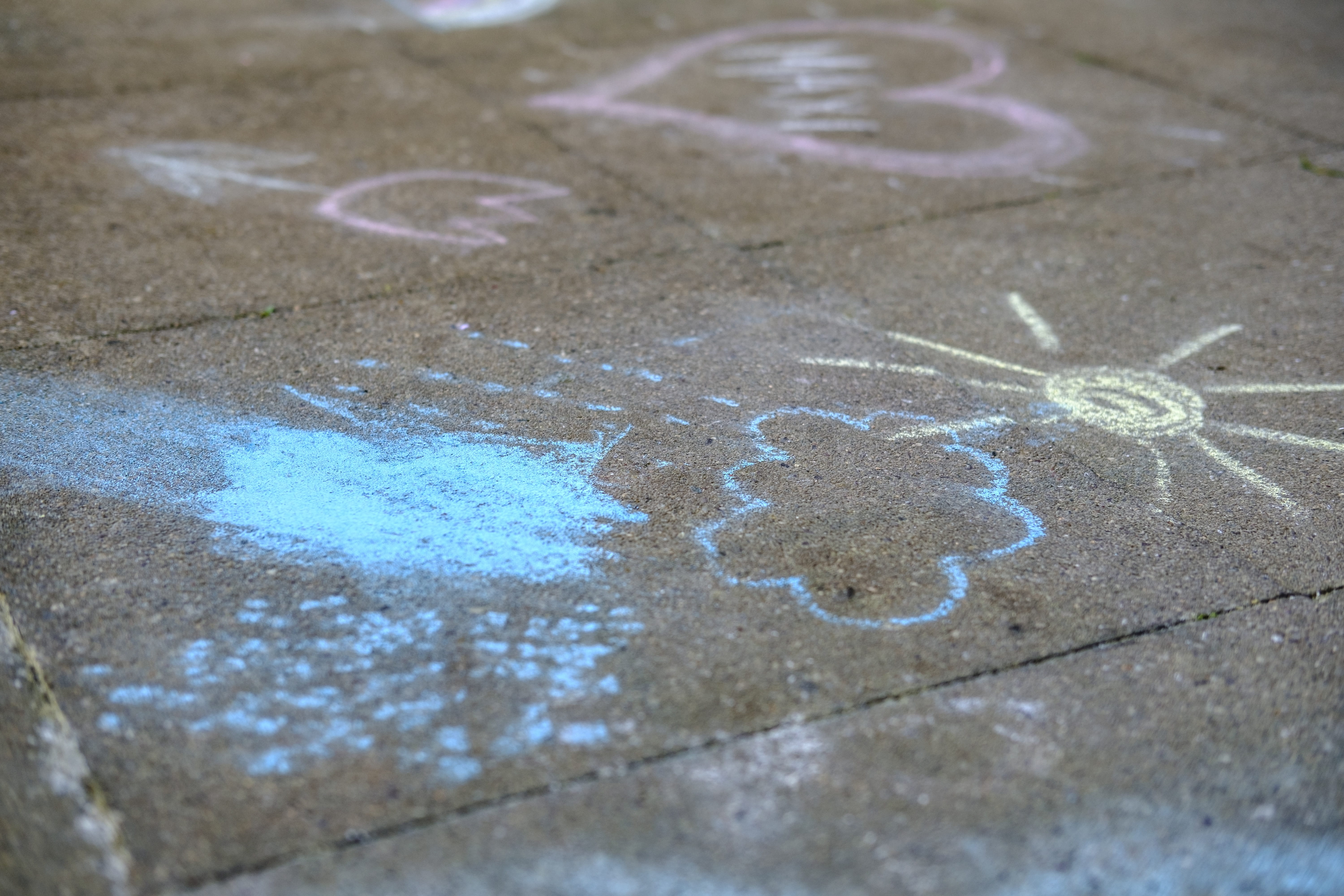 clouds, paving slabs, art, outdoors, chalk drawing, high angle view, textured, art and craft, drawing - activity, washing concrete slab, stones, 5K, chalk - art equipment, HD Wallpaper