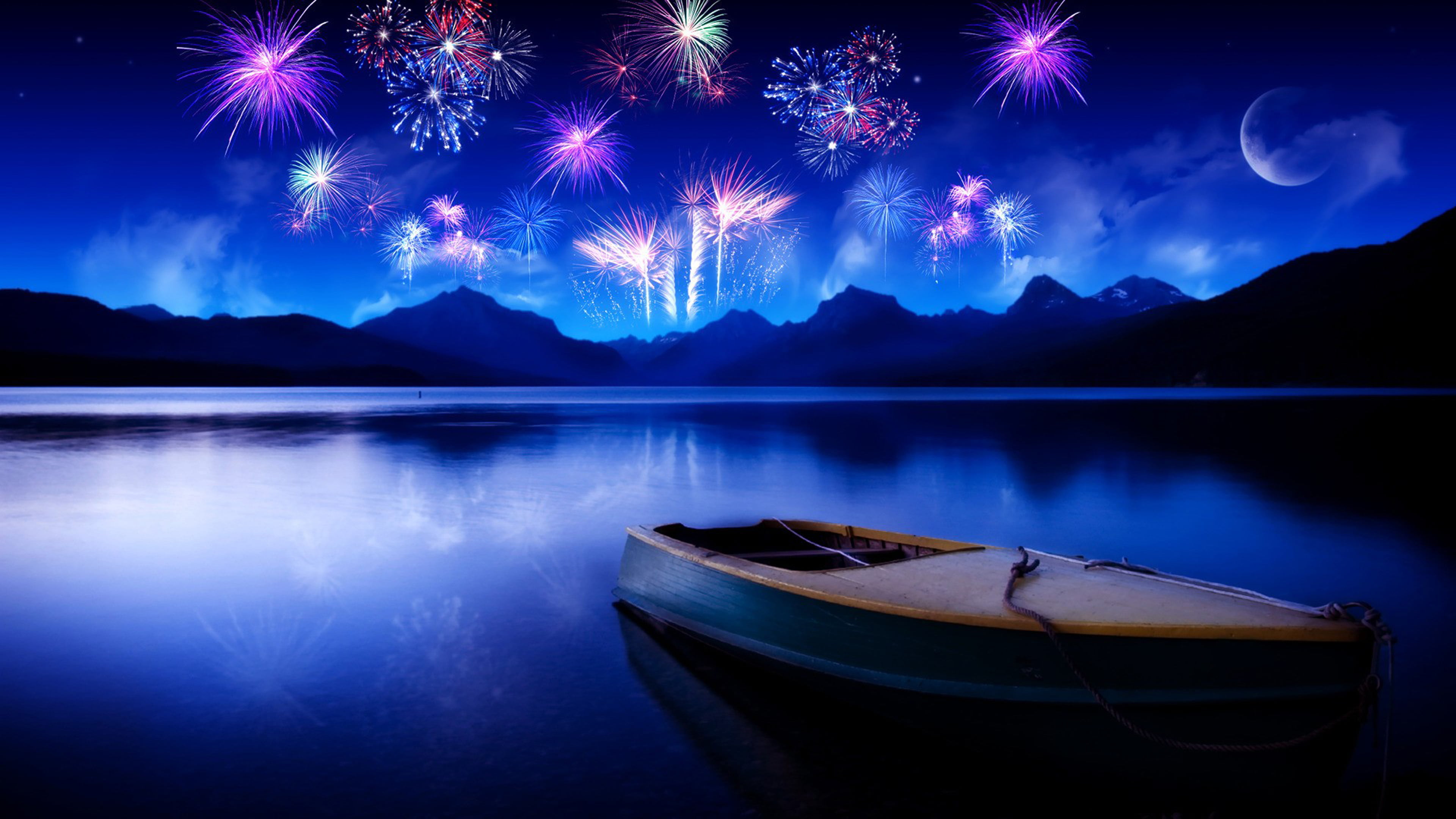 tranquil scene, outdoors, colors, tranquility, lake, beauty in nature, resolution, peaceful, fireworks, nature, night, nautical vessel, transportation, HD Wallpaper