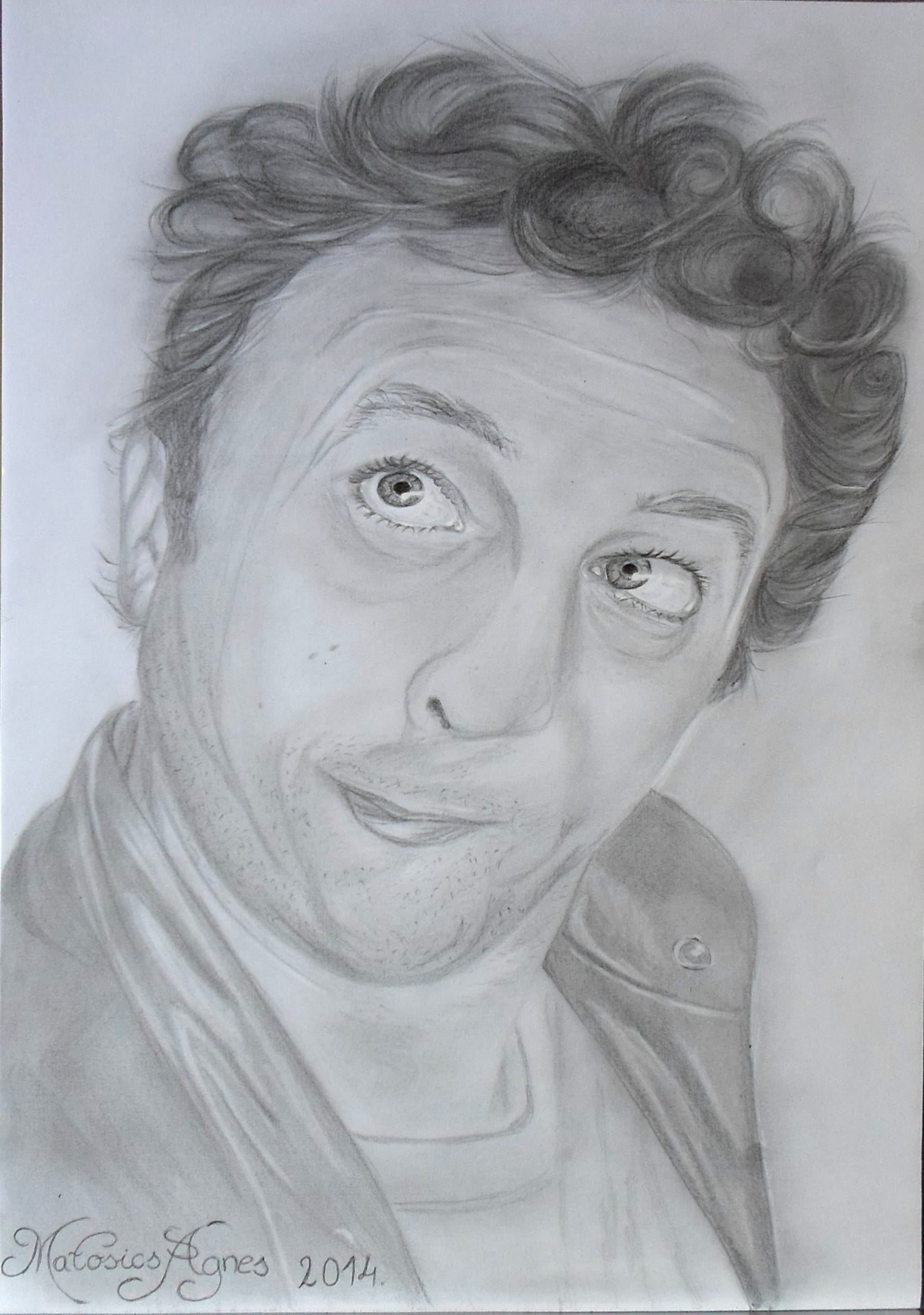 pencil, looking at camera, 1080P, hairstyle, people, art and craft, human face, mens, comic, headshot, indoors, cartoon, graphite, front view, creativity, Phone HD Wallpaper