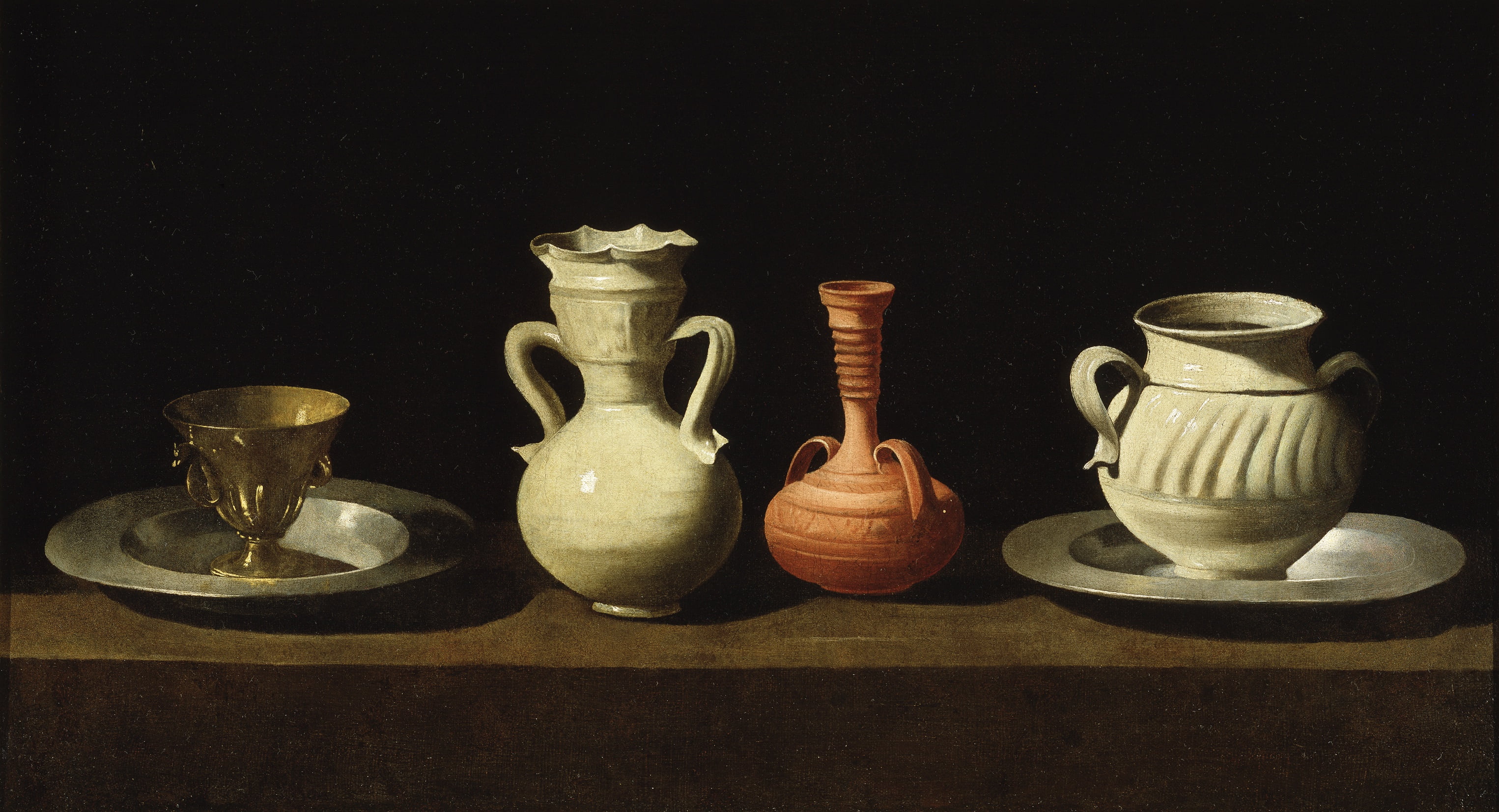 1660, Still life with four vessels, Francisco de Zurbaran, 2K, HD Wallpaper