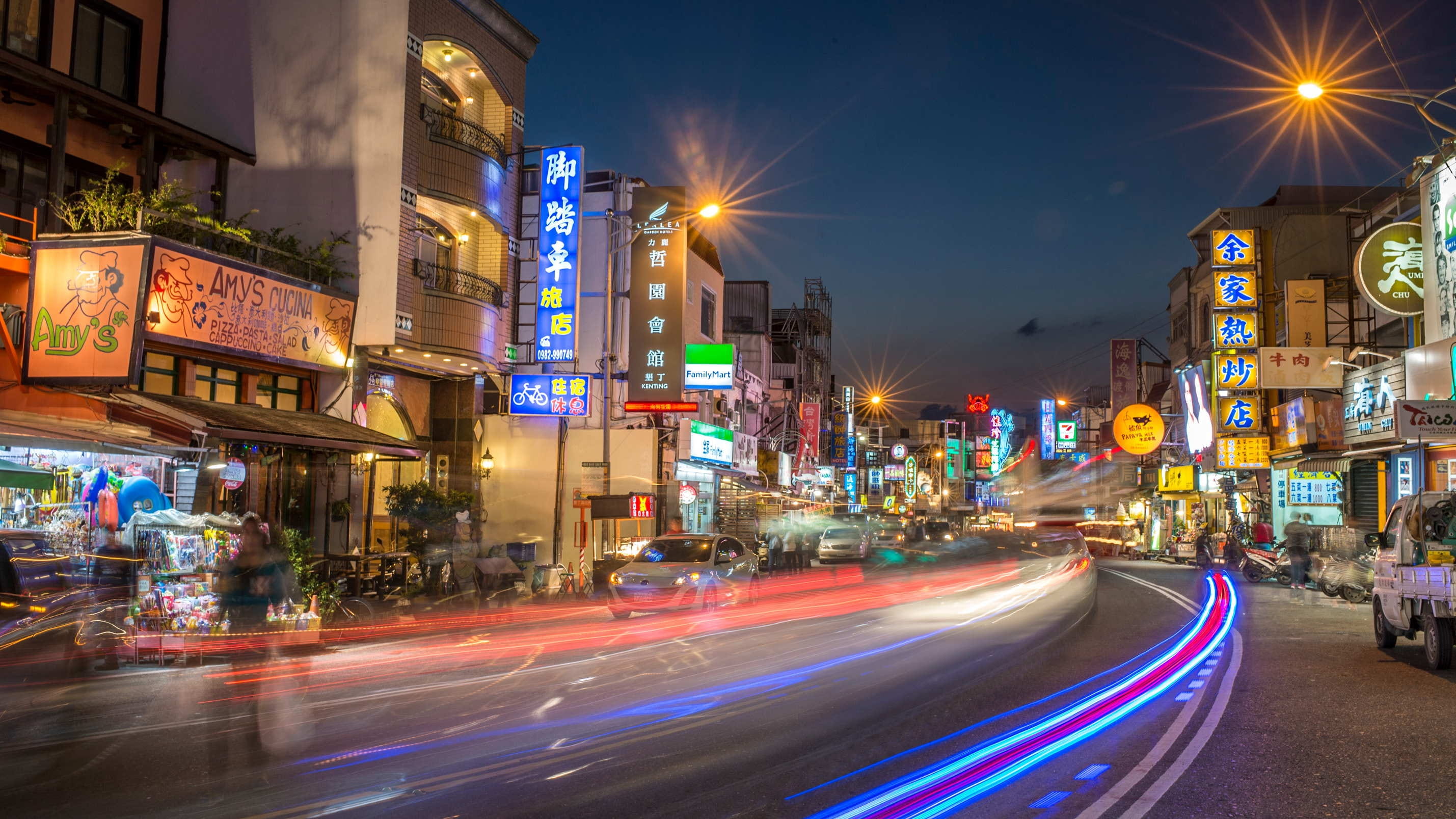 vehicles, illuminated, Road, light, night, nightlife, built structure, photography, automotive, time, blurred motion, city life, motion, cityscape, office building exterior, HD Wallpaper