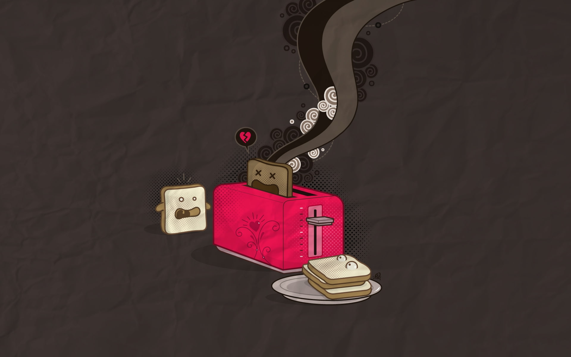 bread, panic, toaster, background, 1080P, illustration, pink, HD Wallpaper