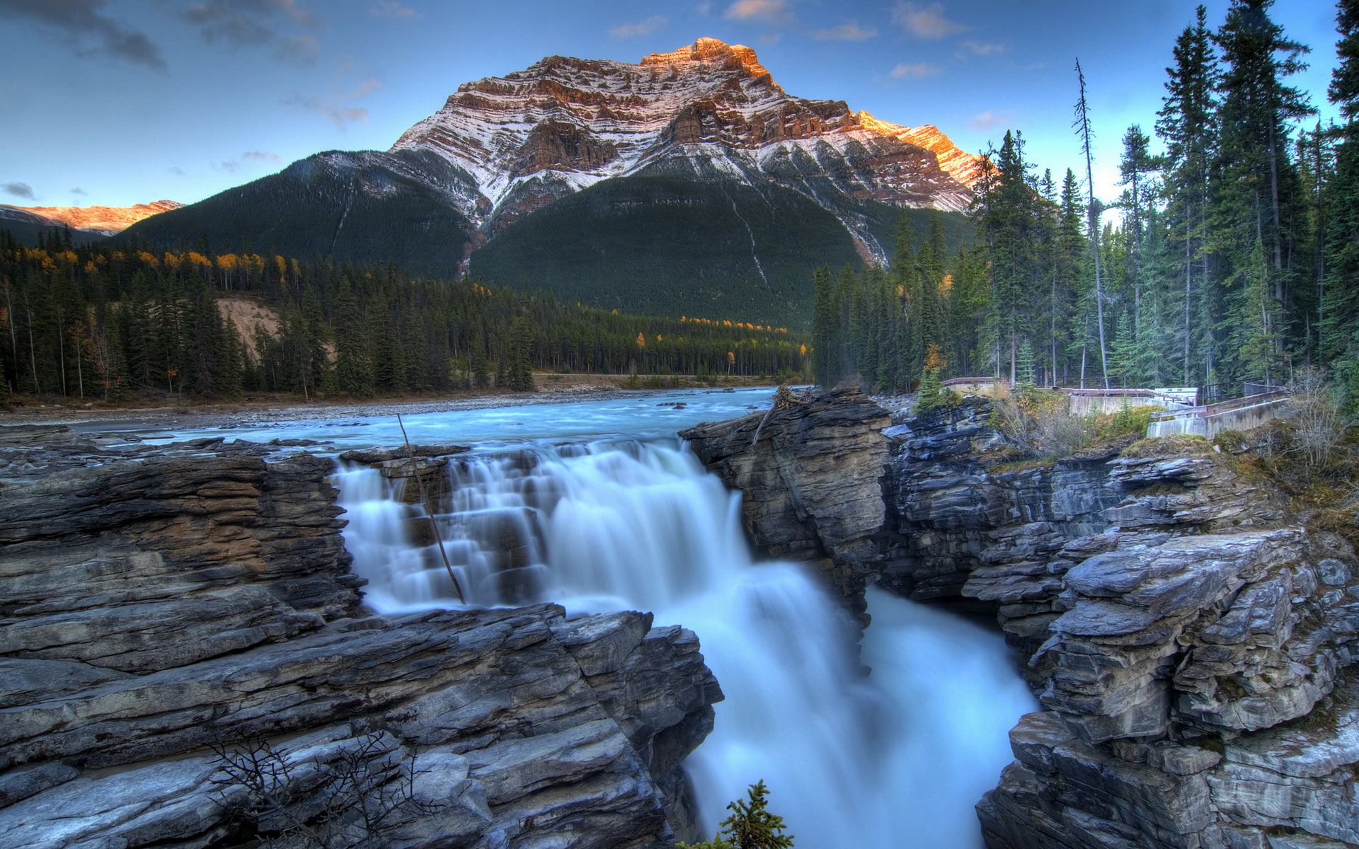beauty in nature, non-urban scene, tree, water, waterfall, idyllic, tranquil scene, nature, long exposure, no people, athabasca, rock, canada, scenics - nature, HD Wallpaper