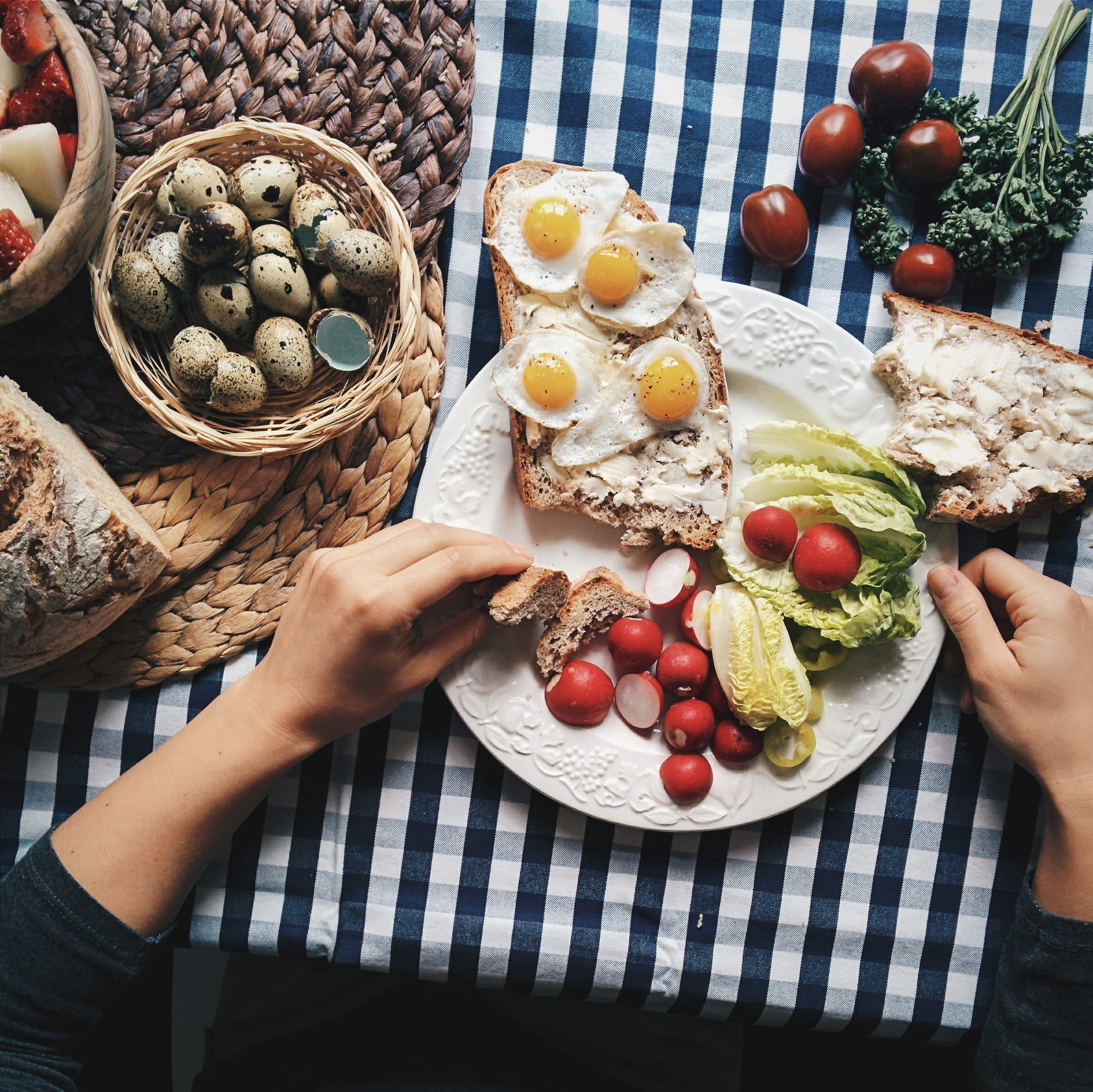 quail, one Person, human Hand, hands, Proper, holding, blueberry, homemade, eating, people, breakfast, berry fruit, top view, eggs, quail eggs, human body part, HD Wallpaper