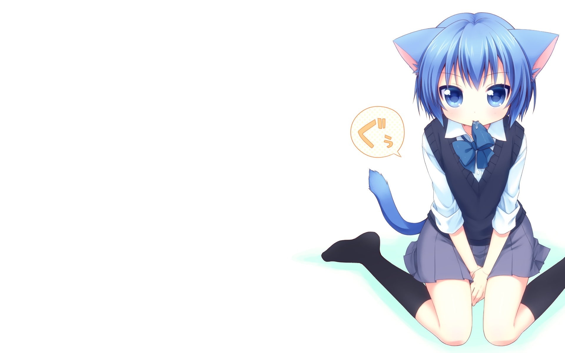 uniform, nekomimi, white, school, anime girls, background, school uniform, anime, white background, 1080P, girls, HD Wallpaper
