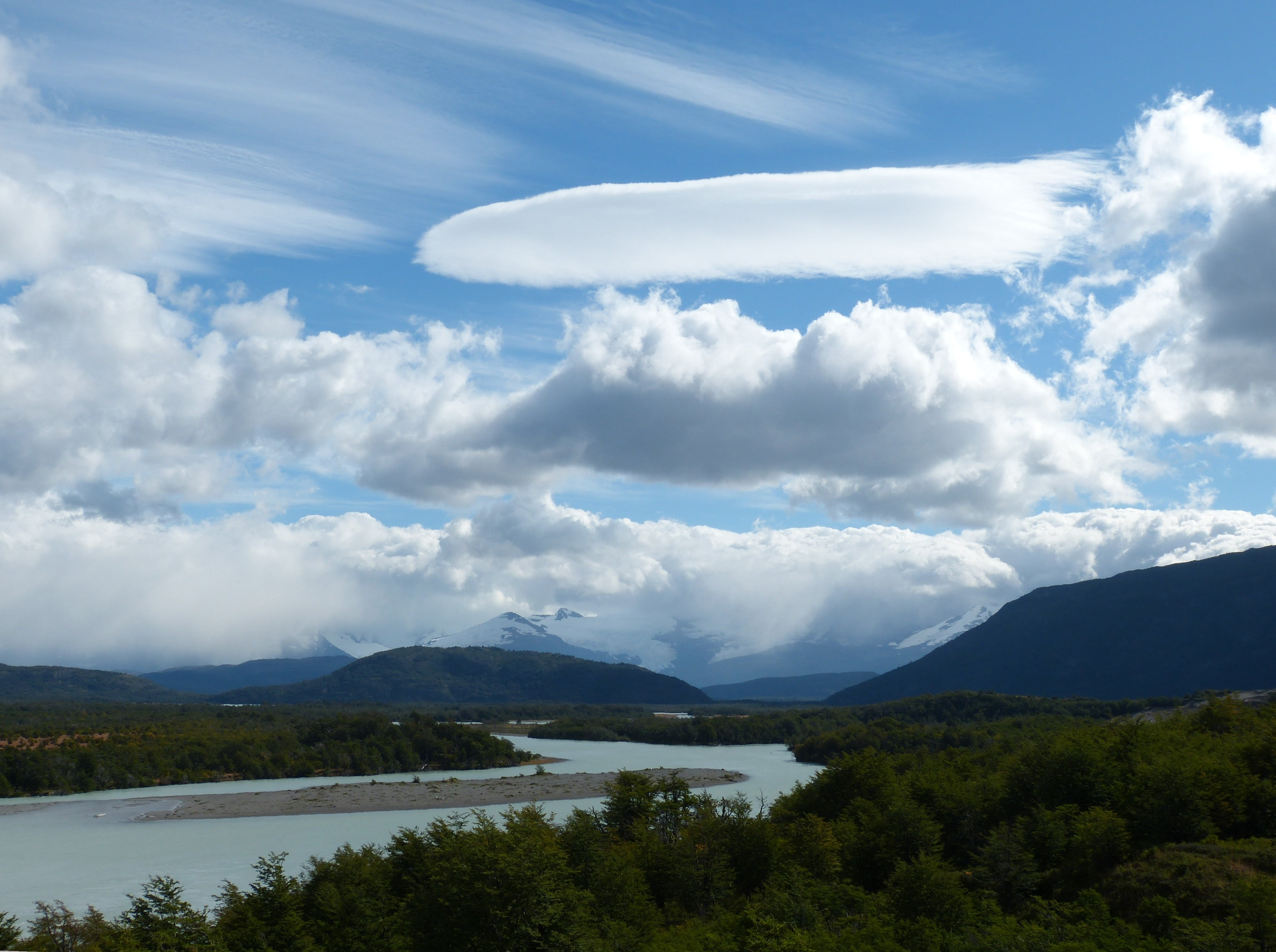 south america, clouds form, idyllic, environment, unesco, mountain range, above, mountains, beauty in nature, water, cumulus clouds, patagonia, tranquil scene, HD Wallpaper