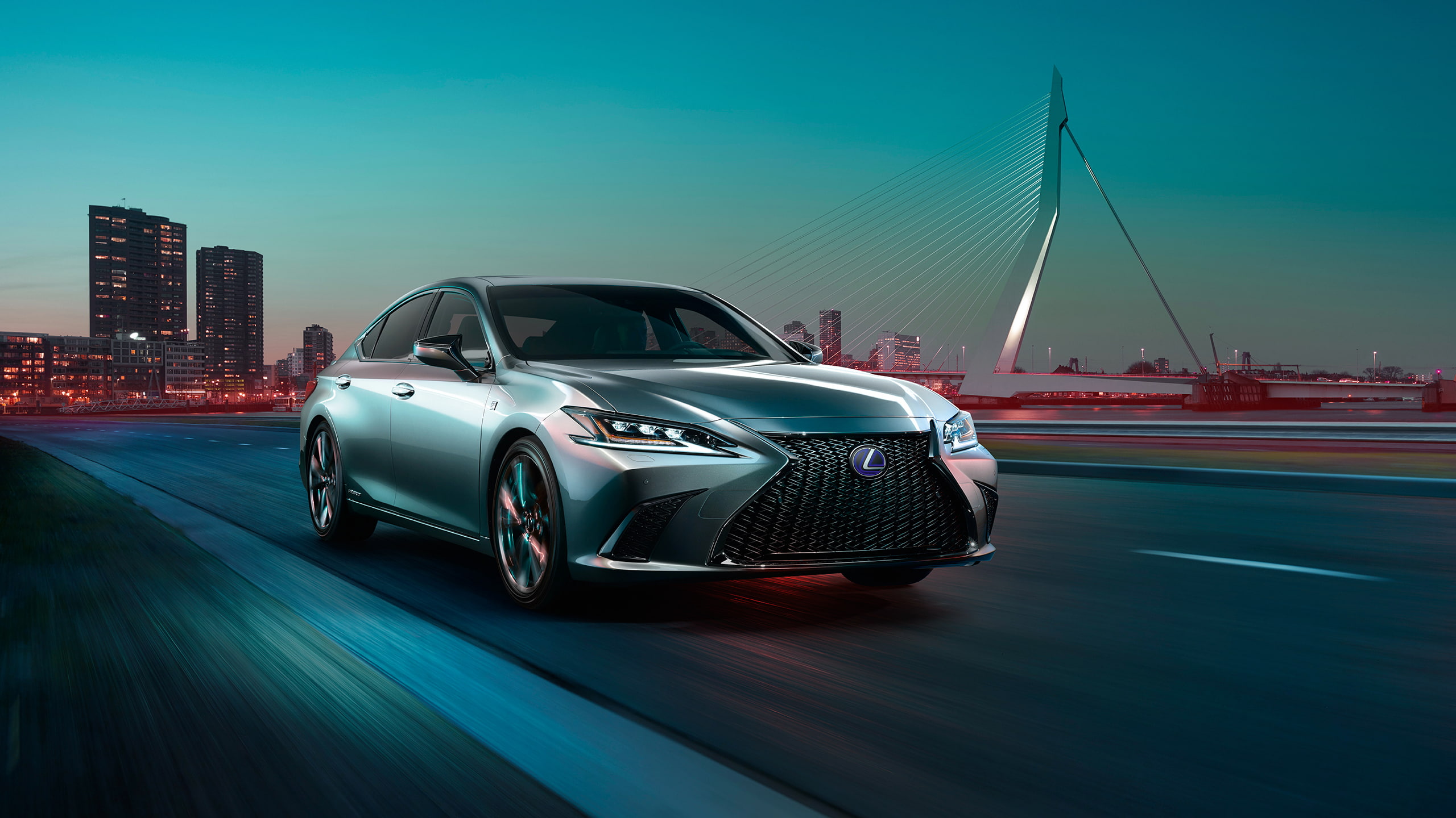 blurred motion, on the move, no people, street, road, Lexus, es, building exterior, car, sky, Sport, 2K, transportation, illuminated, mode of transportation, HD Wallpaper