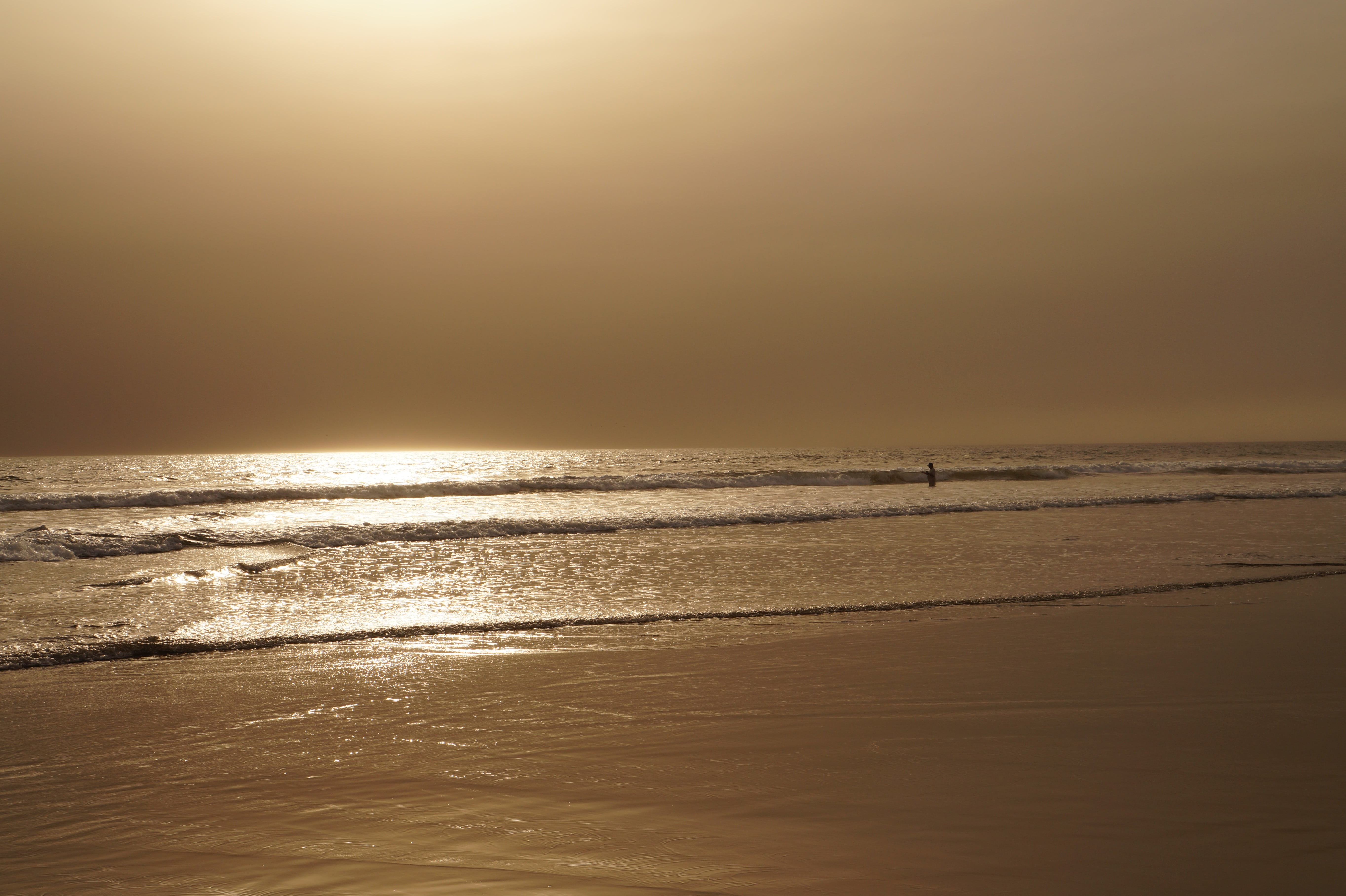 romantic, sunset, scenics - nature, reflection, sunny, horizon over water, sea, costa del sol, el salvador, no people, tranquility, fisherman, nature, beach, HD Wallpaper